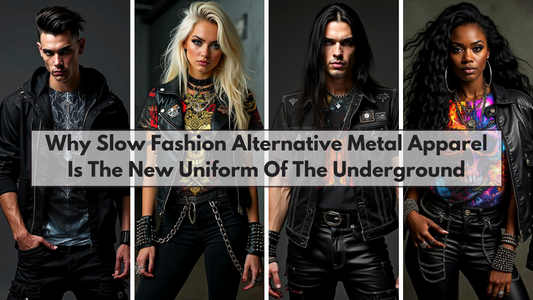 Four individuals wearing Slow Fashion Alternative Metal Apparel