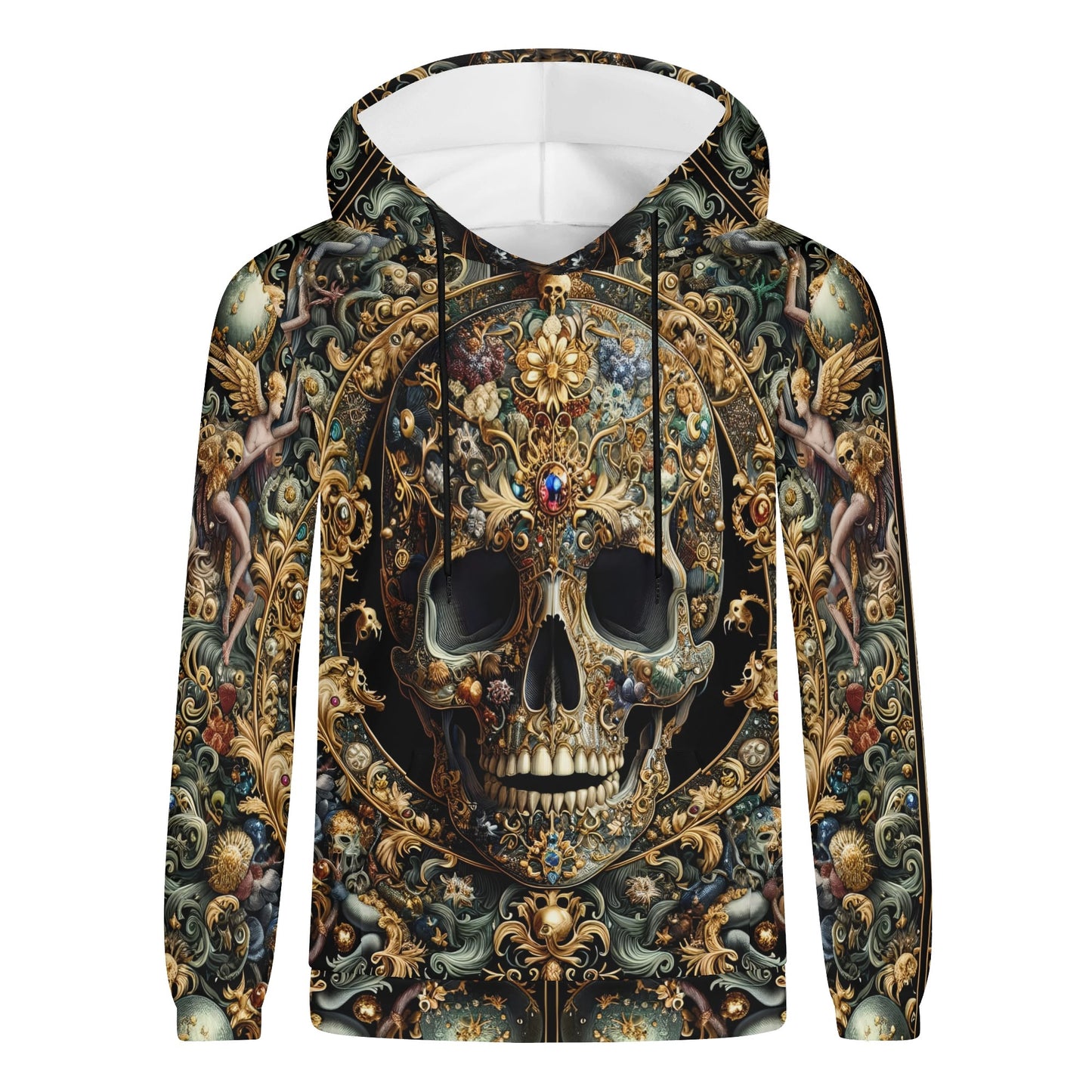 Forbidden Luxury Cotton Terry Hoodie by Loud and Lethal with ornate skull and intricate baroque design