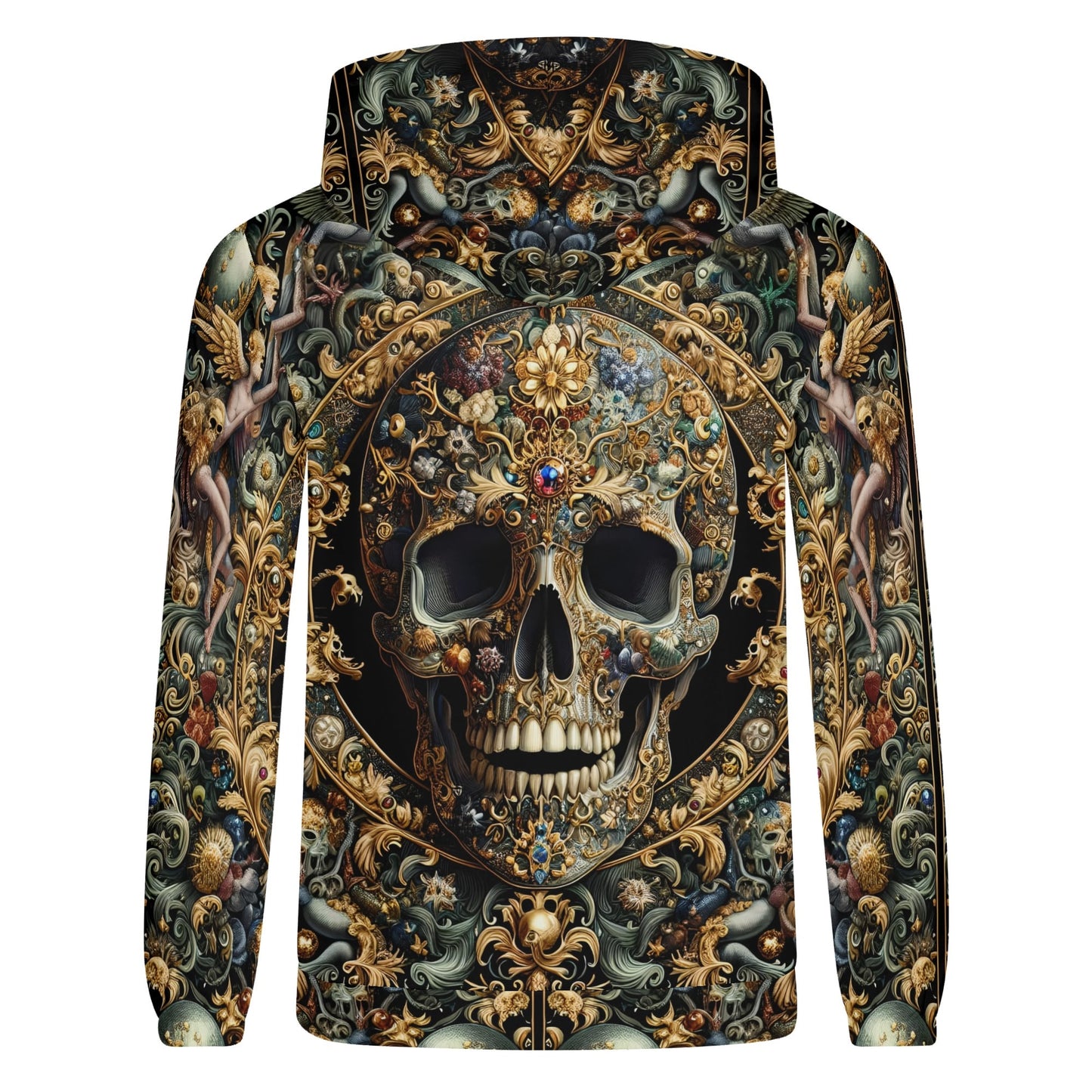 Loud and Lethal Forbidden Luxury Cotton Terry Hoodie with detailed ornate skull and floral design