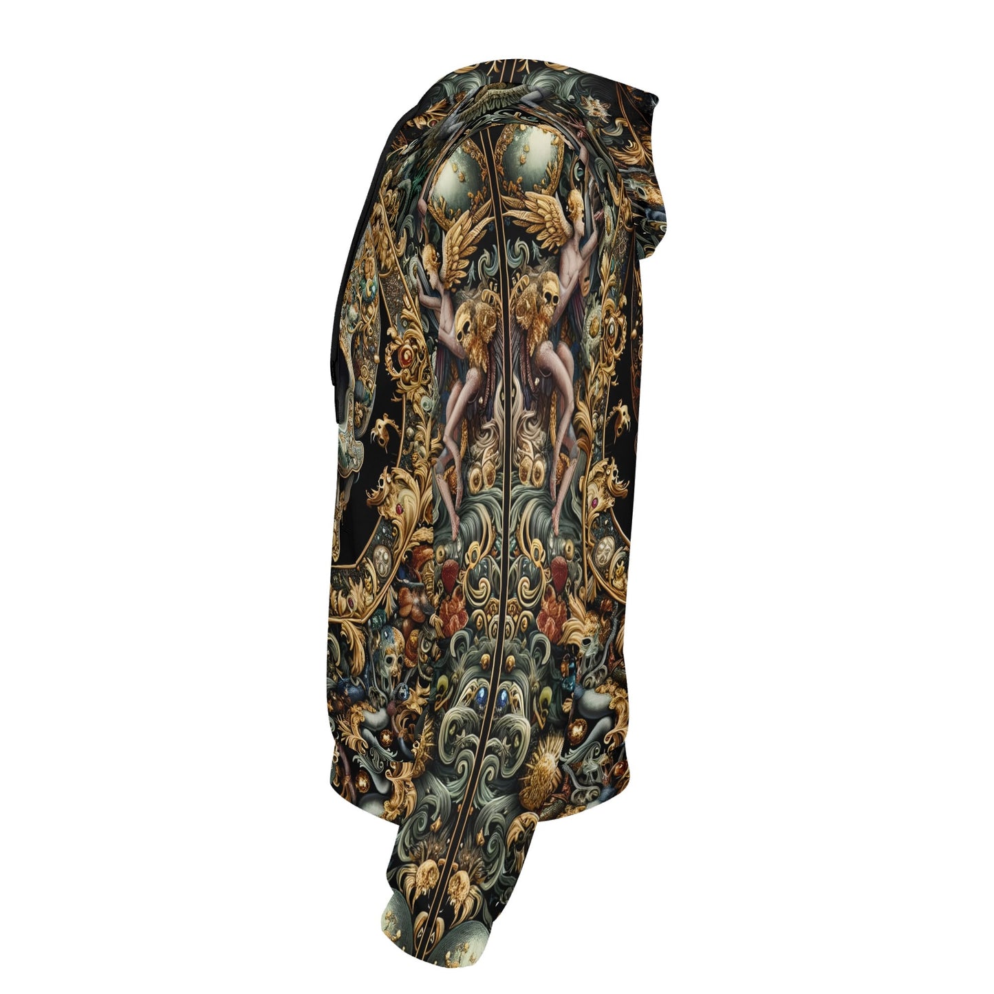 Loud and Lethal unisex Forbidden Luxury Cotton Terry Hoodie with detailed angel and skull baroque design