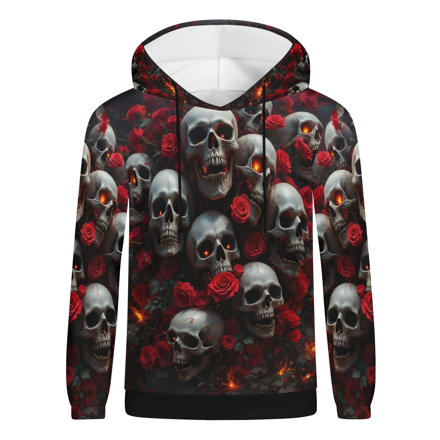 A Dance Among the Shadows Cotton Terry hoodie with skulls and red roses graphic design unisex hoodie