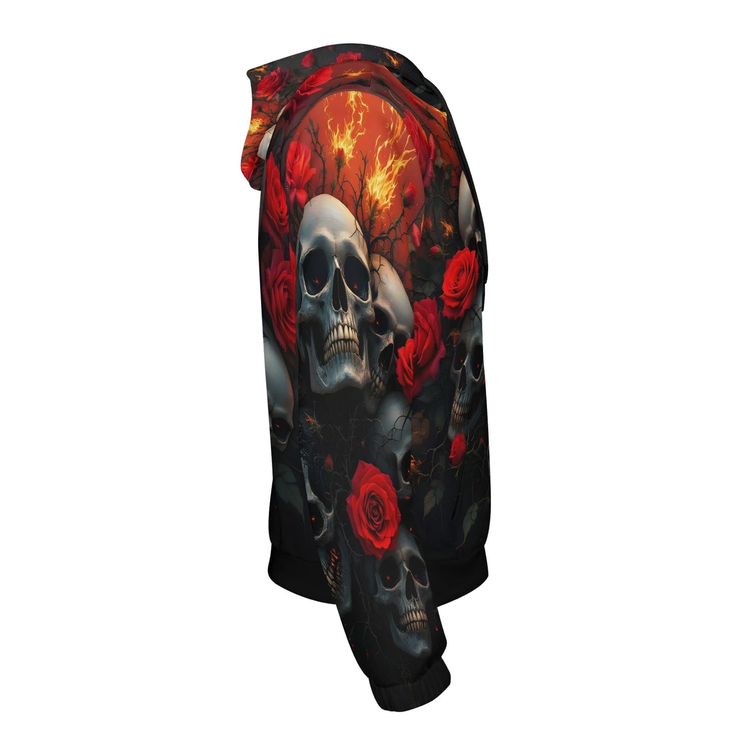 Loud and Lethal A Skulls Dance Poly French Terry Metal hoodie with skulls and red roses design