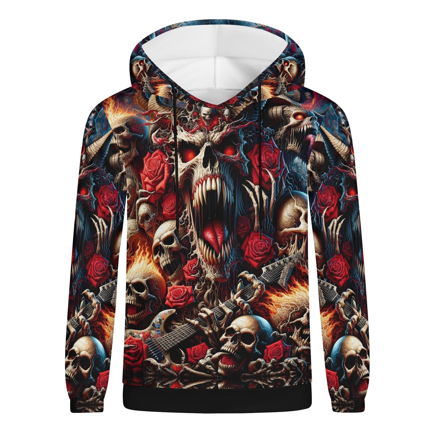 A Wild Dance in Flames Cotton Terry hoodie by Loud and Lethal with skull and rose graphic design