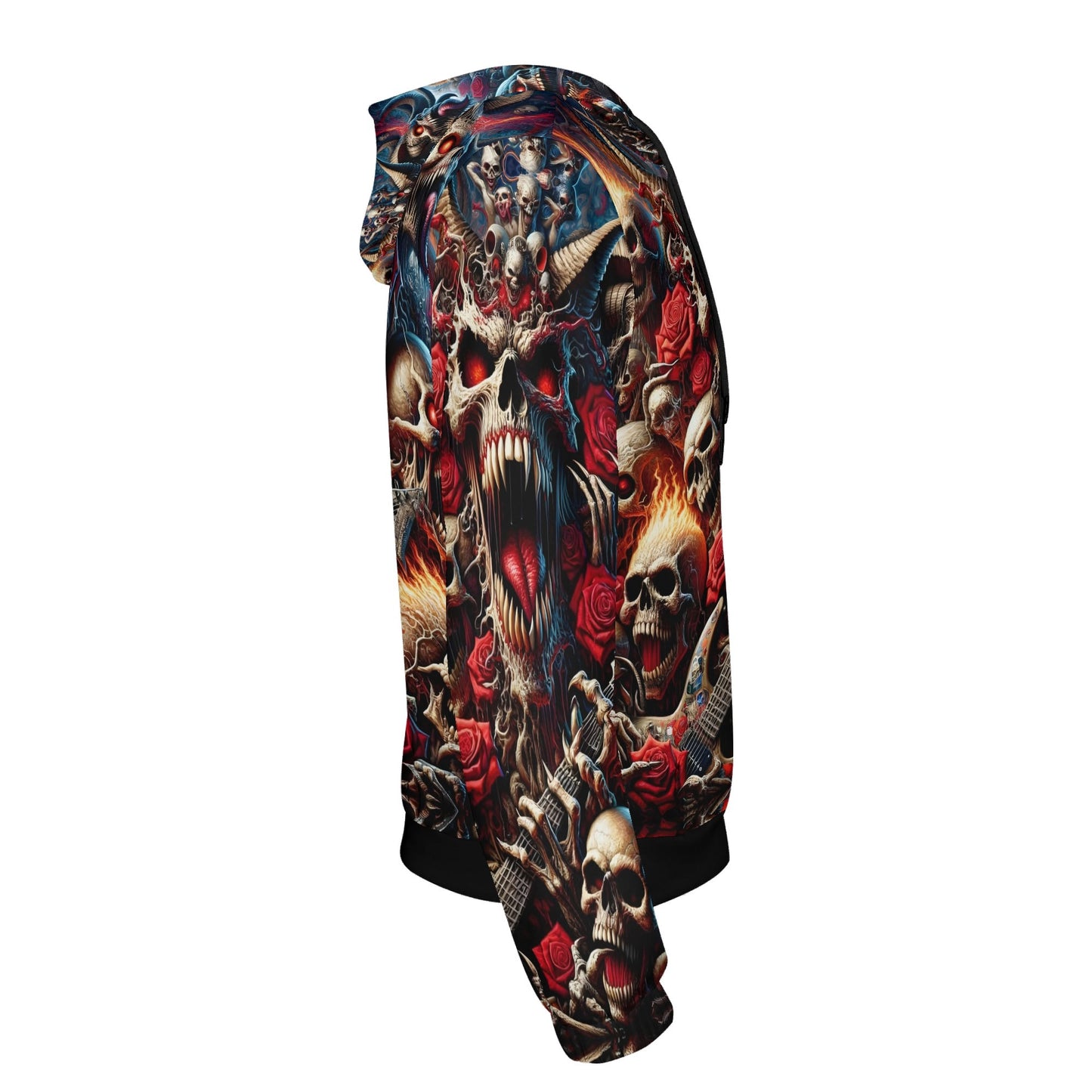 Loud and Lethal A Wild Dance in Flames Poly French Terry hoodie featuring skulls and roses graphic design