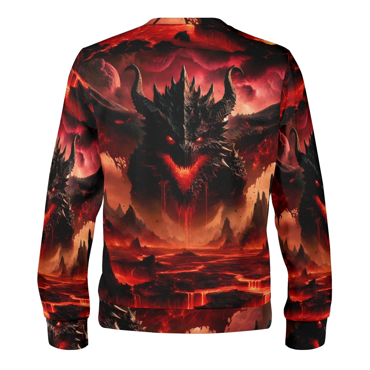 Loud and Lethal unisex sweater with Infernal Dominion Poly French Terry Sweatshirt red demonic dragon lava landscape back print