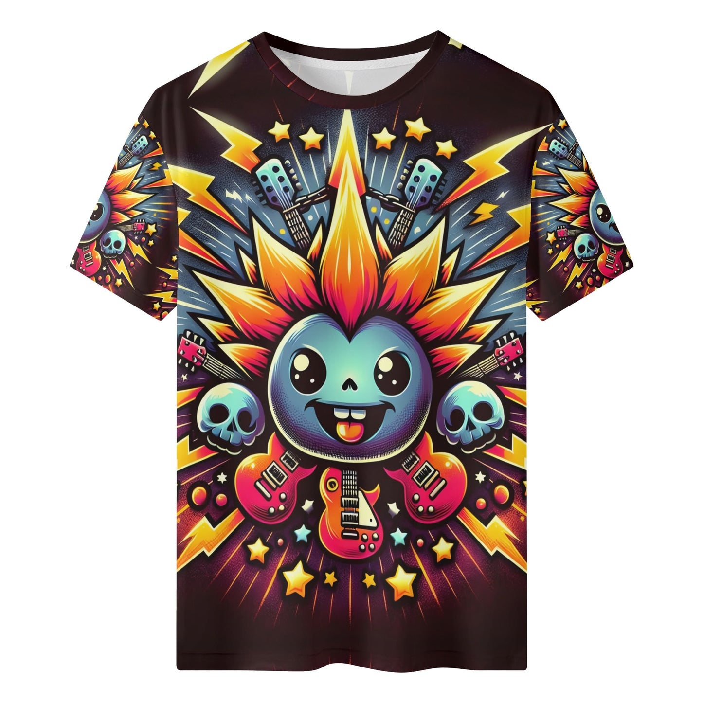 Loud and Lethal Amped Up Organic Cotton Kids T-Shirt with colorful electric guitar and skull graphic design