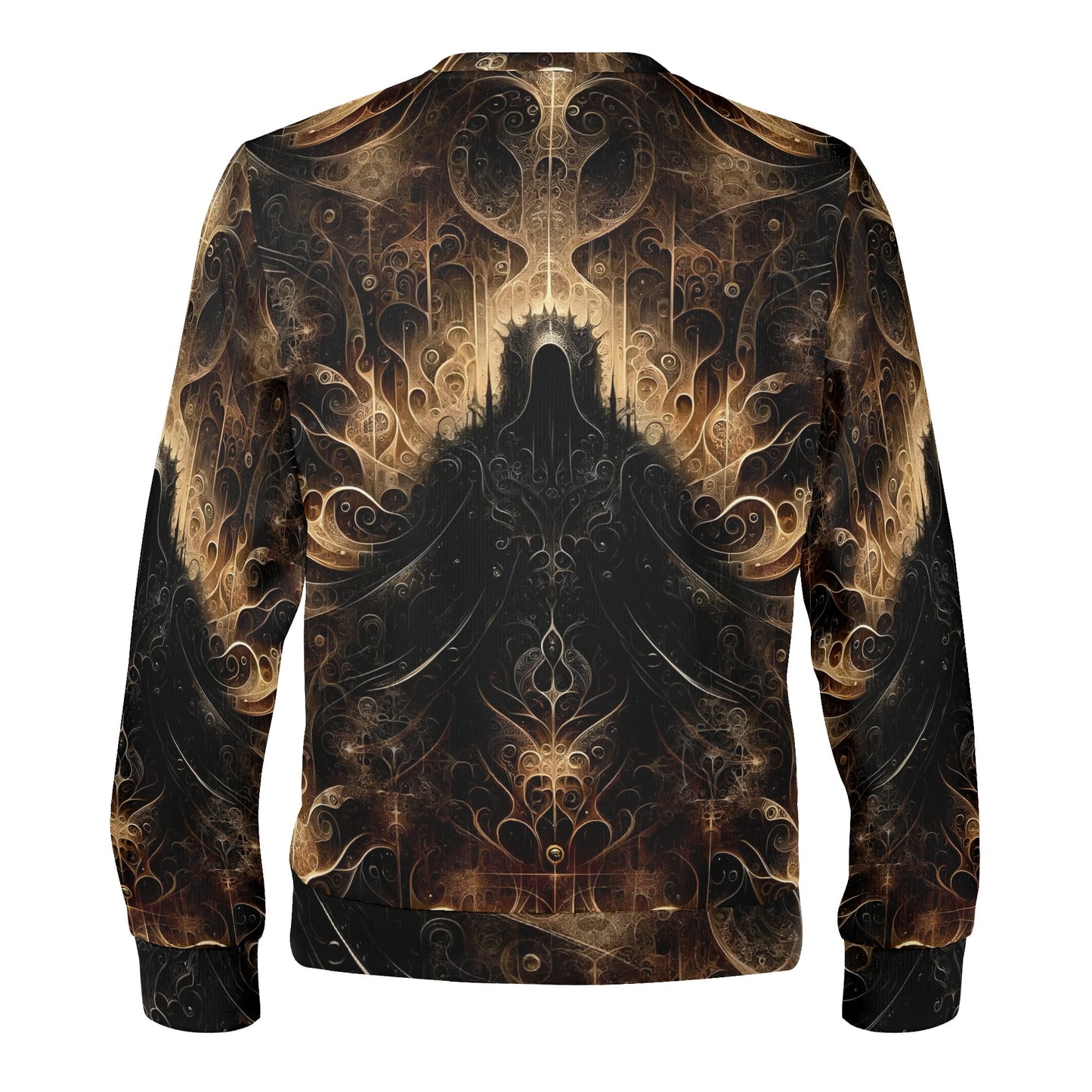 Gilded Enigma Poly French Terry Sweatshirt unisex crewneck with dark gold ornate fractal back design by Loud and Lethal