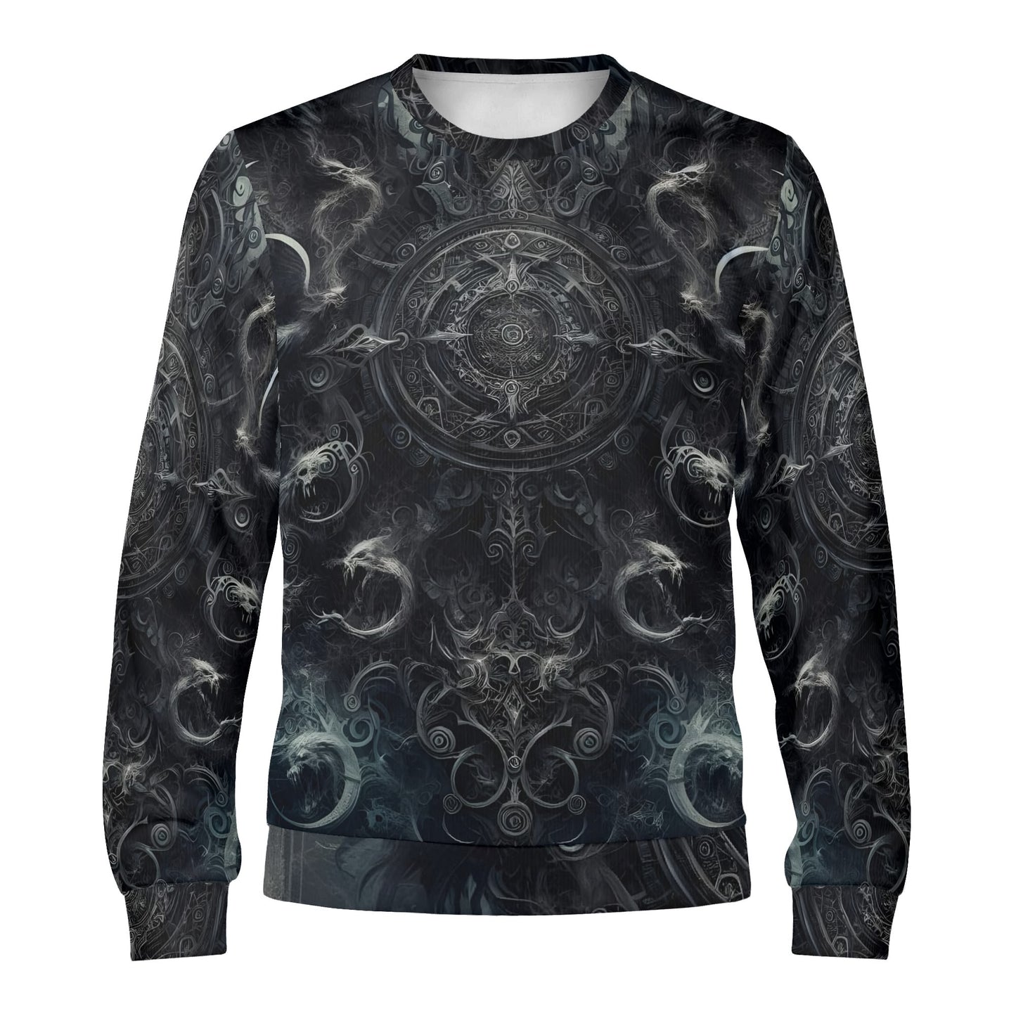 The Ornate Prophecy Poly French Terry Sweatshirt unisex crewneck sweater black gray ornate mystical mandala design Loud and Lethal