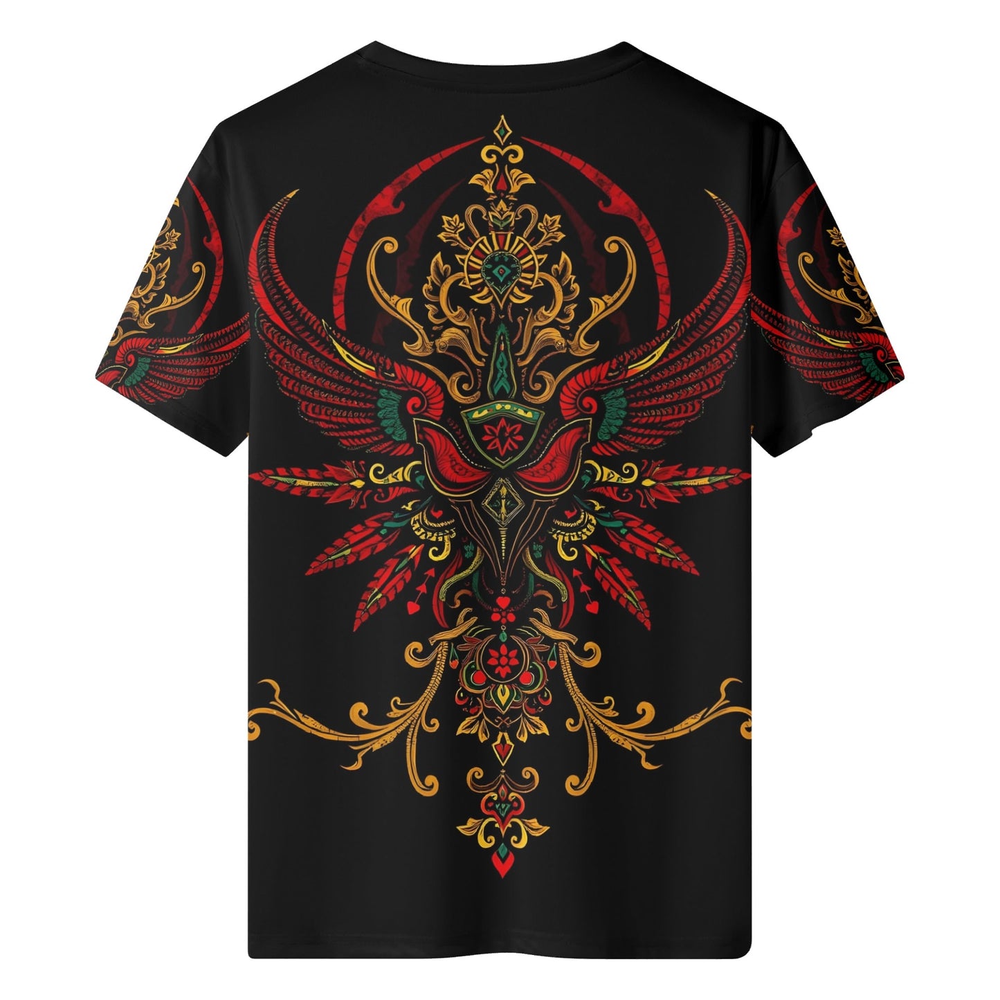 Ornate Uprising Lycra T-Shirt Limited Edition black unisex tee back with red and gold winged crest design