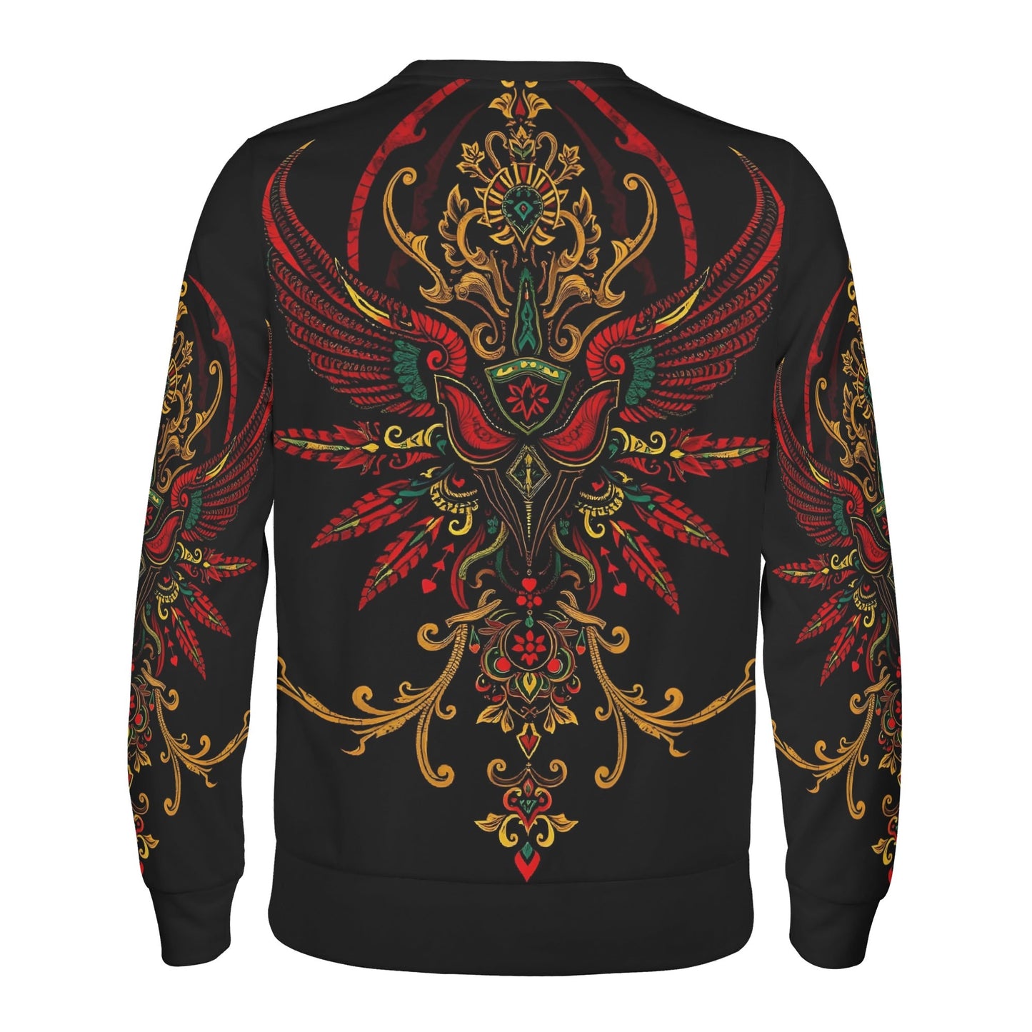 Ornate Uprising Poly French Terry Sweatshirt Limited Edition black unisex sweater with red gold phoenix back and sleeve print