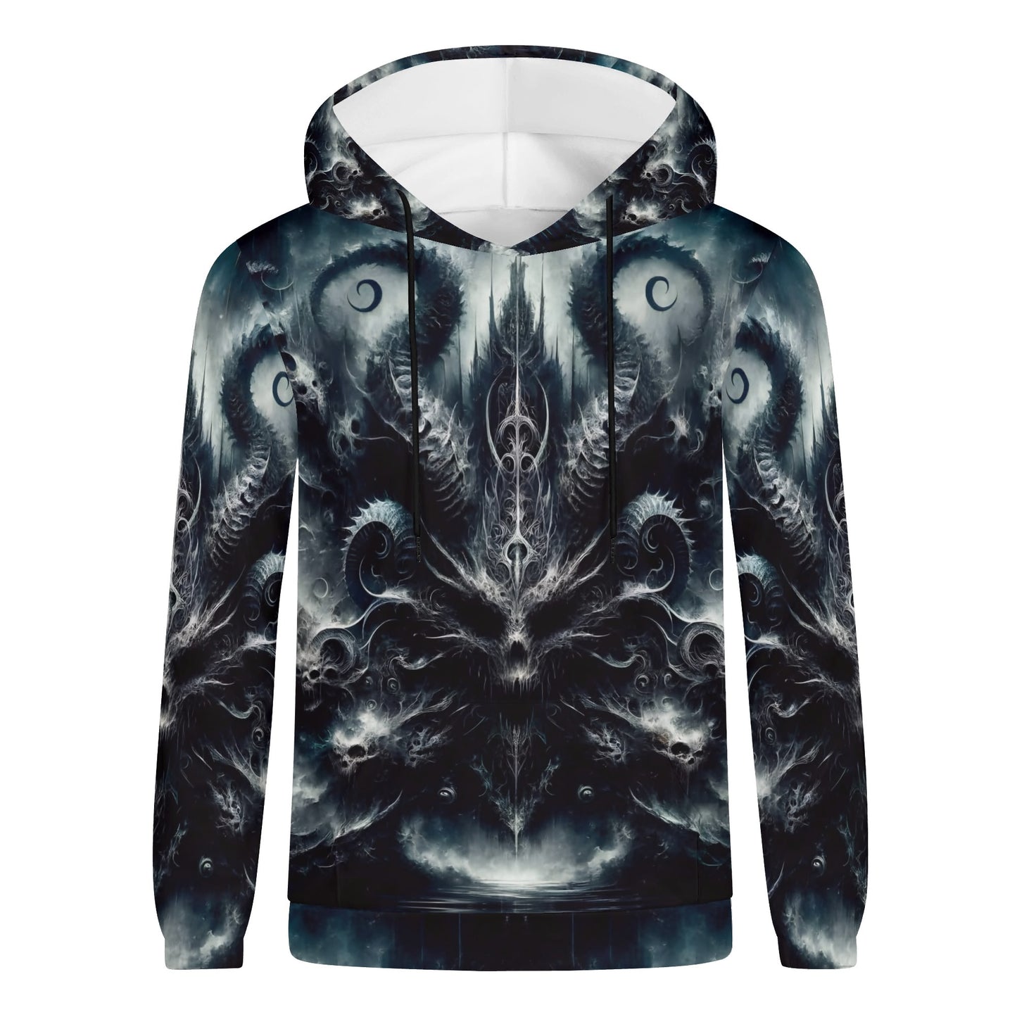 Ashen Spiral of the Endborn Poly French Terry Hoodie by Loud and Lethal with dark intricate fantasy design