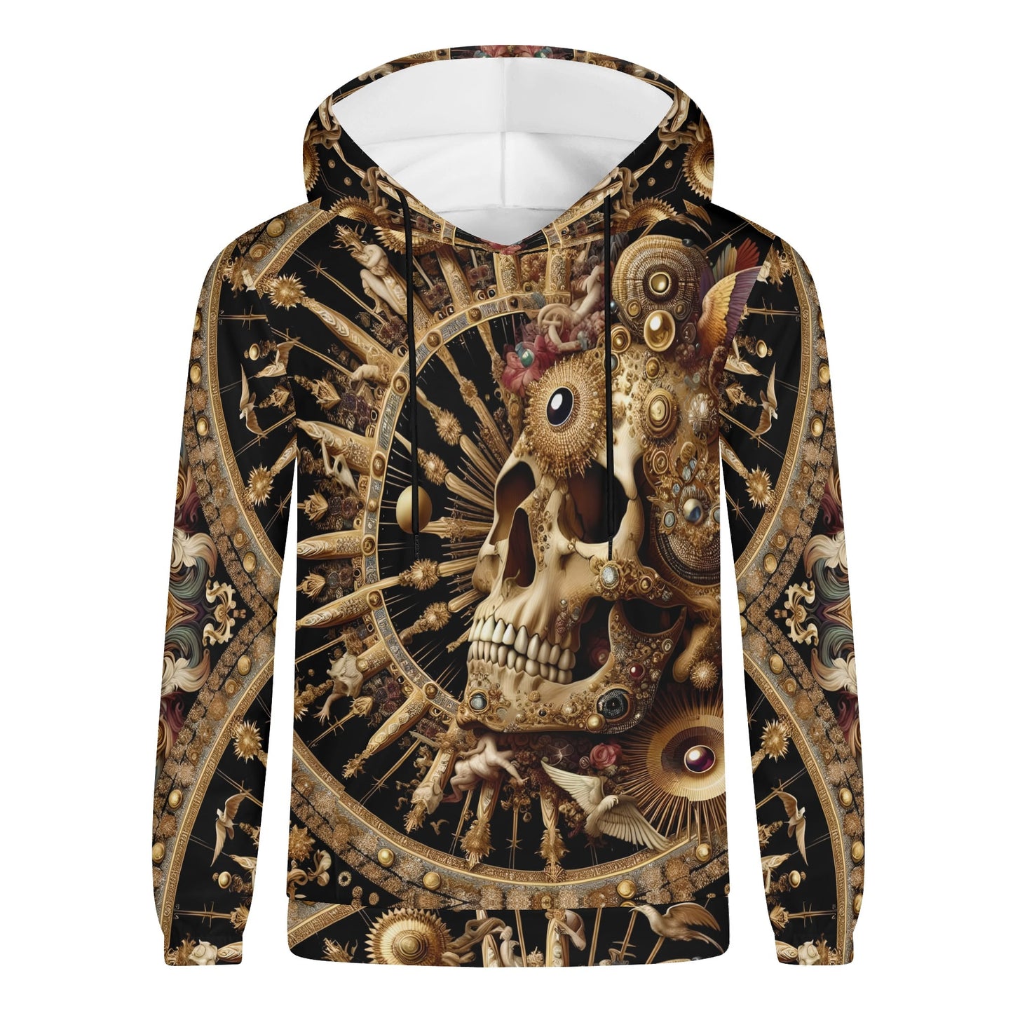 Unisex baroque bliss cotton terry hoodie by Loud and Lethal with intricate steampunk skull design