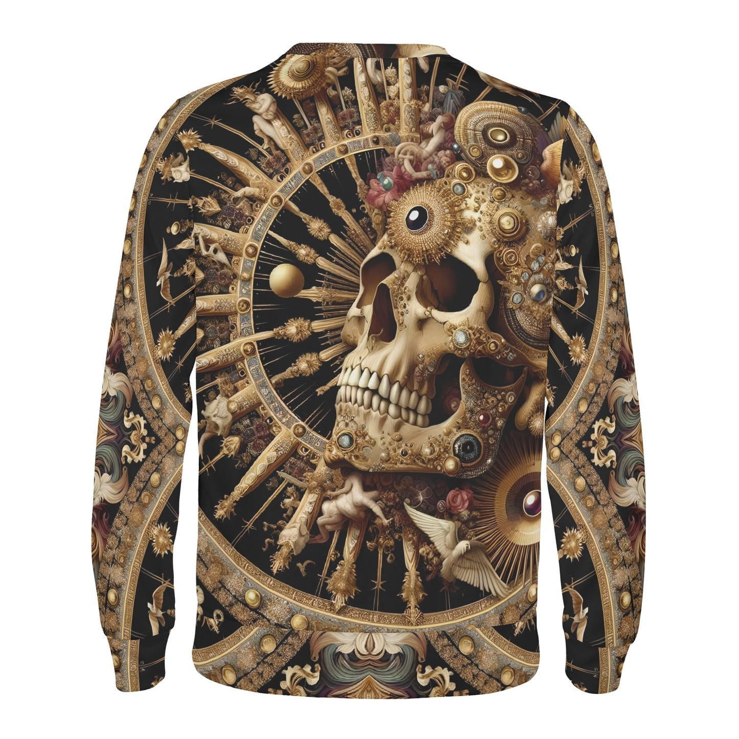 Baroque Bliss Poly French Terry Sweatshirt unisex sweater with ornate skull and intricate gold baroque design