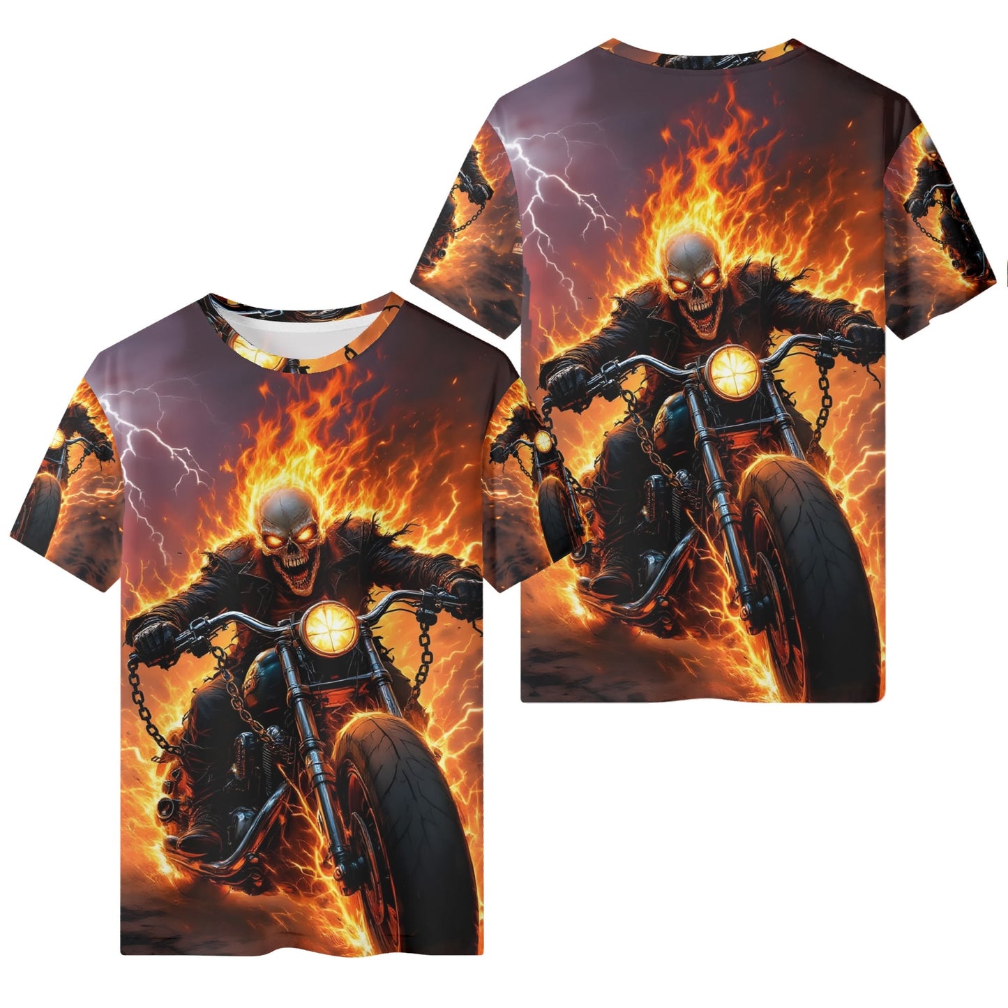 Born to Raise Hell 100 Cotton T-SHIRT featuring fiery skull biker graphic on unisex tee