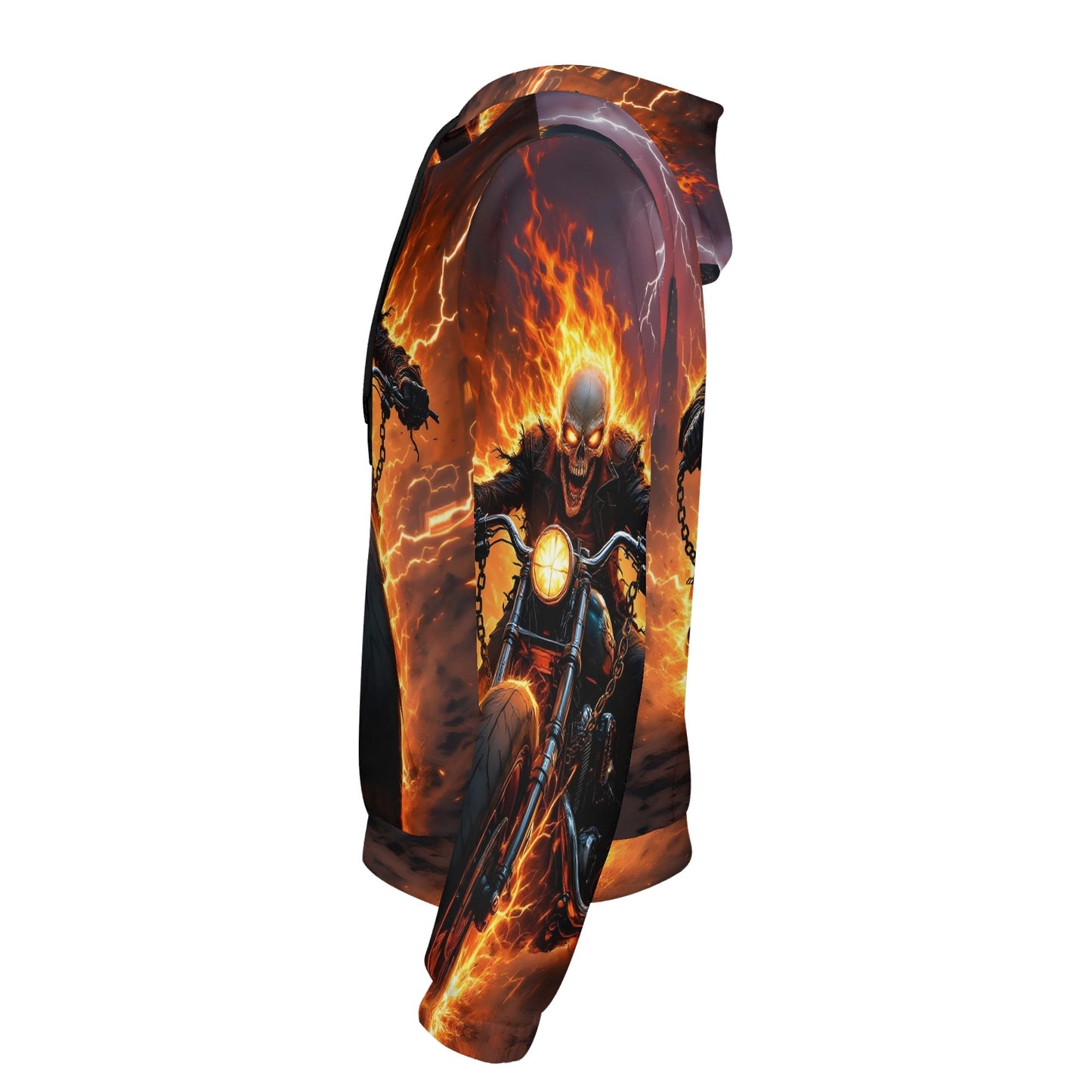 Born to Raise Hell Poly French Terry hoodie by Loud and Lethal with flaming skeleton biker design