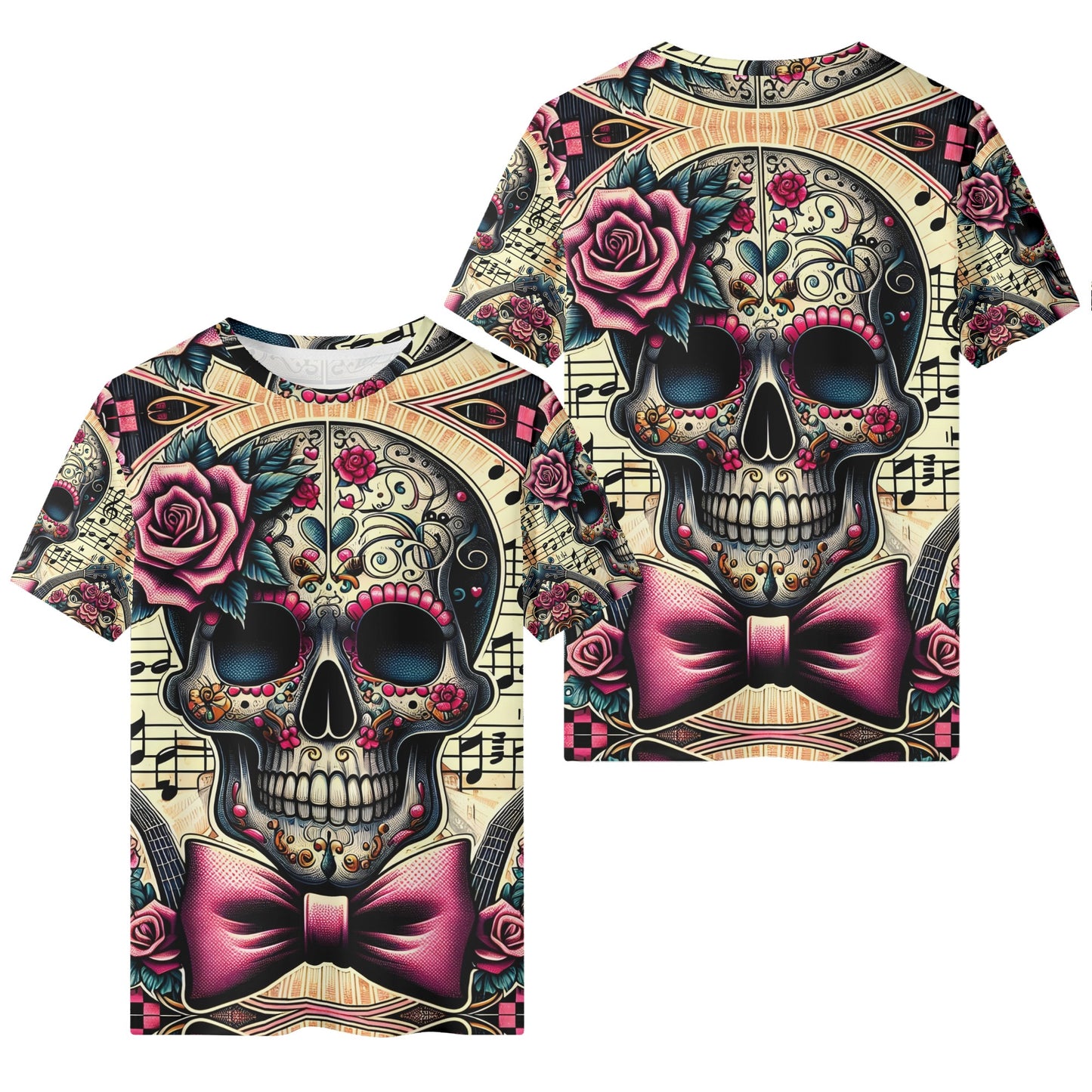 Bowtie Bones Organic Cotton Kids T-Shirt featuring colorful skull with bowtie and rose design by Loud and Lethal