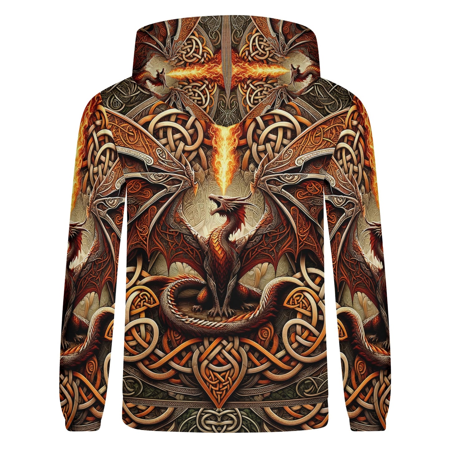 Braided Fury Cotton Terry Hoodie with detailed fiery dragon and Celtic knot design unisex hoodie