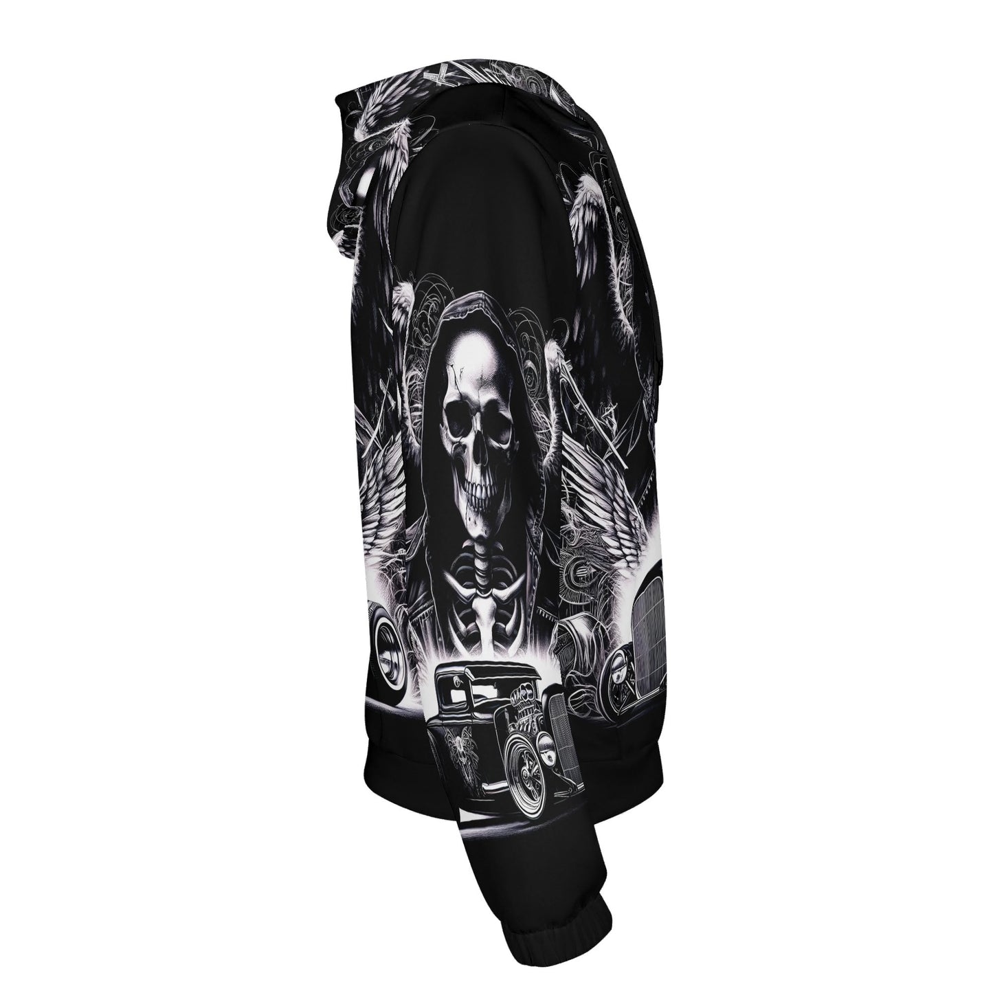 Loud and Lethal Chrome and Bones Poly French Terry hoodie with skull and vintage car graphic design