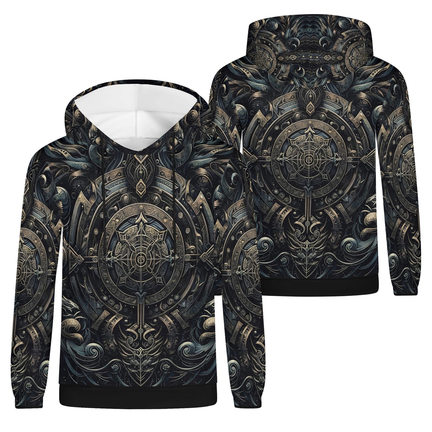 Unisex Chronicles of the Ether Cotton Terry Hoodie by Loud and Lethal with intricate dark fantasy design