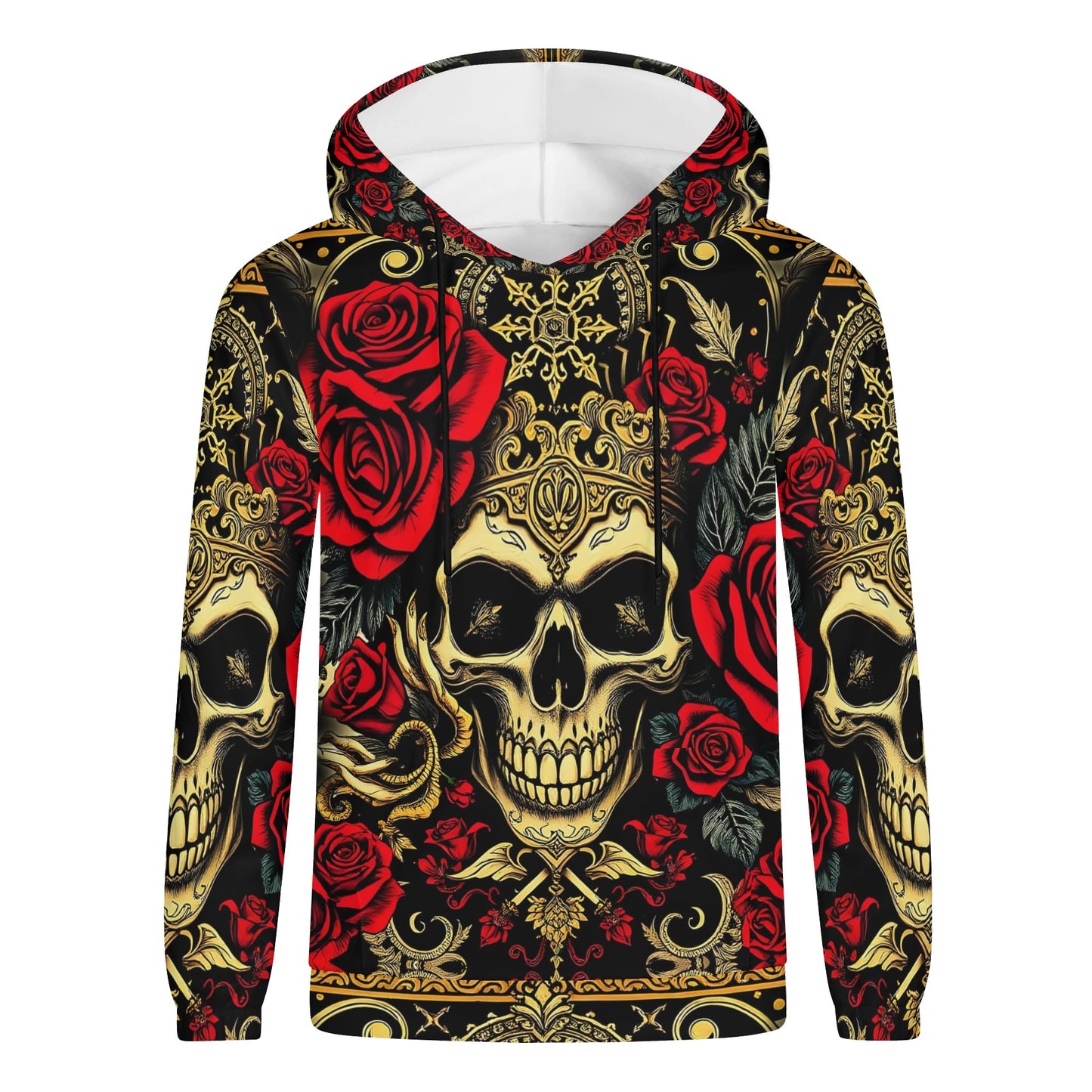 Loud and Lethal Crimson Path Poly French Terry hoodie featuring skull and red rose design