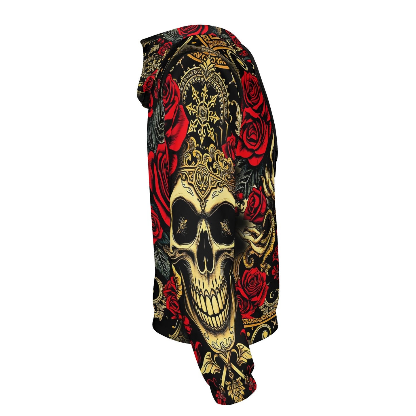 Crimson Path Poly French Terry hoodie by Loud and Lethal featuring detailed skull and red rose design