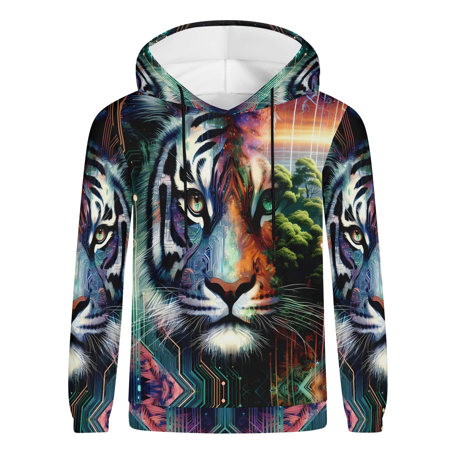 Loud and Lethal cybernetic jungle poly french terry hoodie featuring a futuristic tiger design