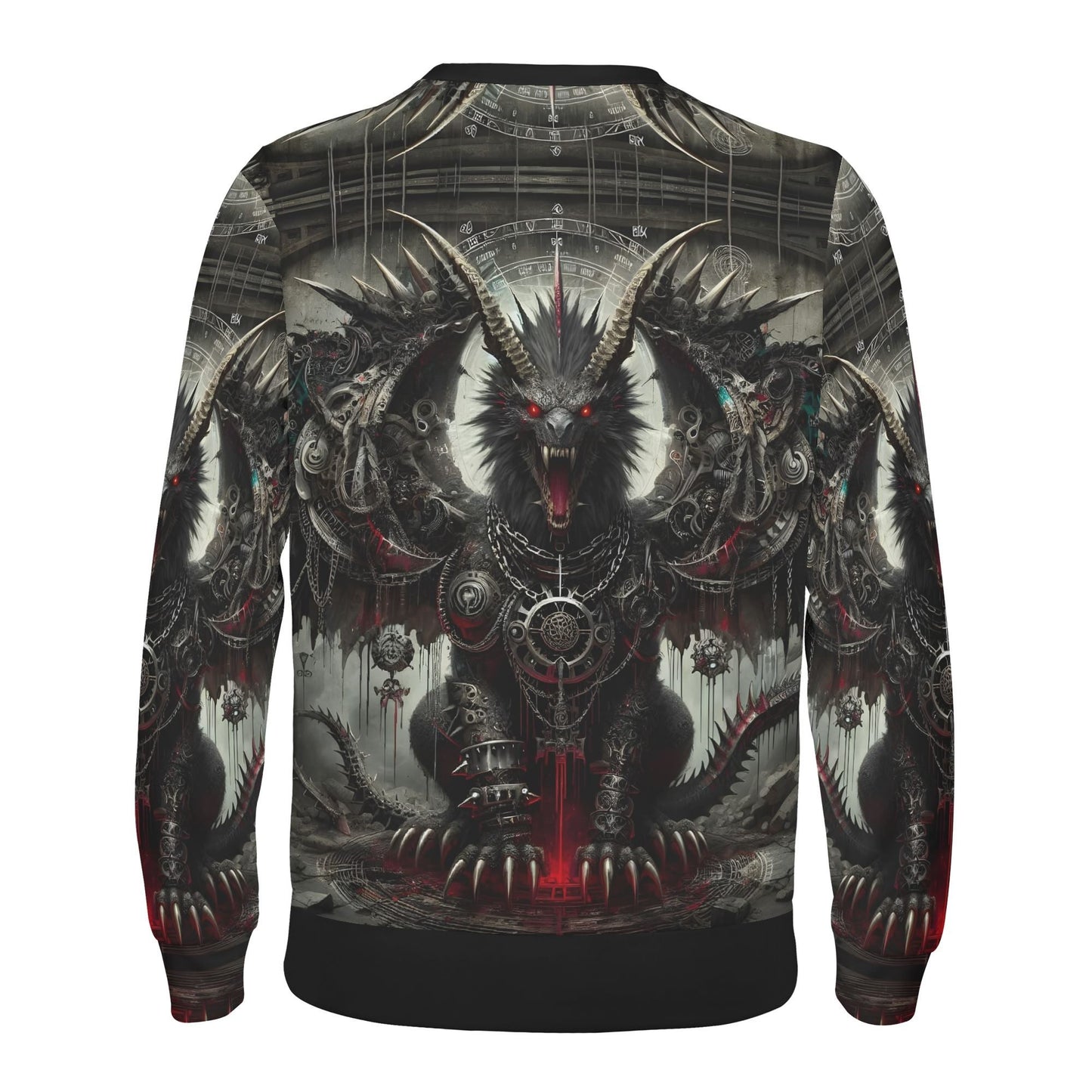 Loud and Lethal Mythical Monsters Manticore Cotton Terry Sweatshirt unisex black sweatshirt with horned red eyed manticore graphic