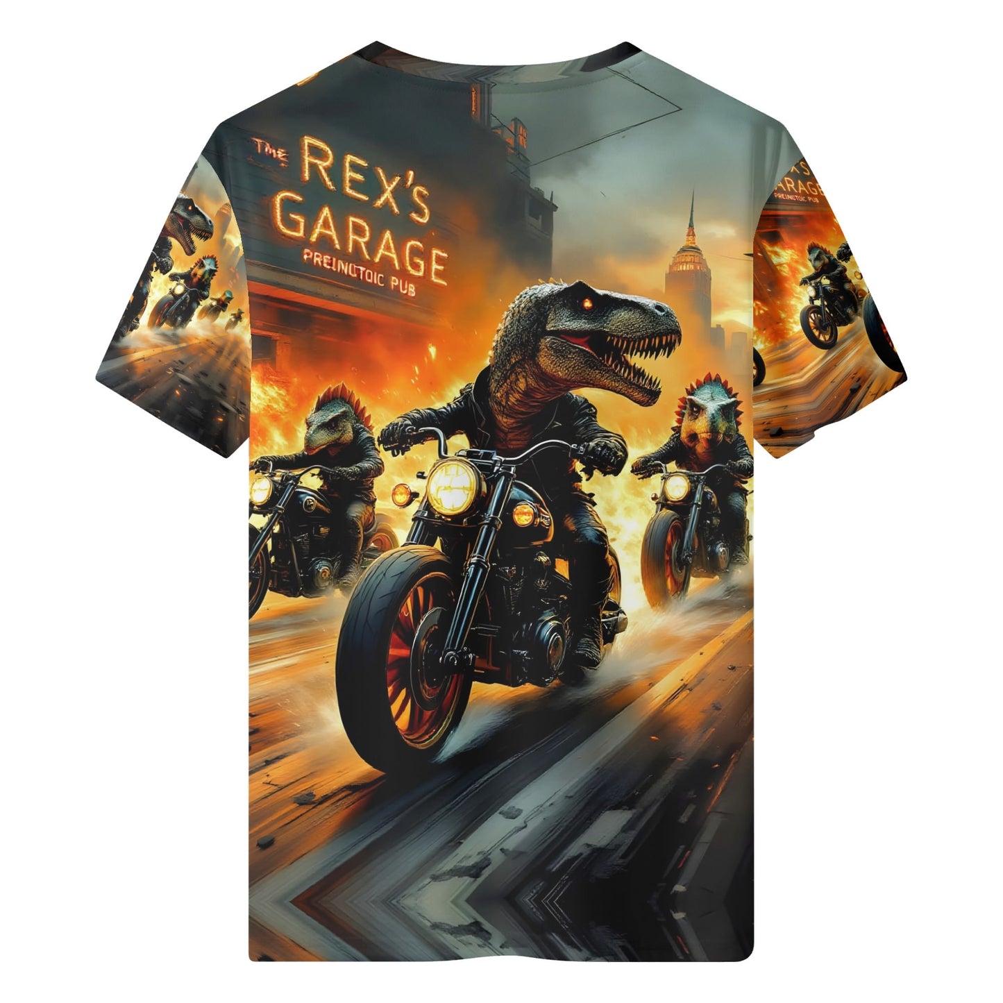 Dino Throttle Organic Cotton Kids T-Shirt with dinosaur riders on motorcycles graphic by Loud and Lethal