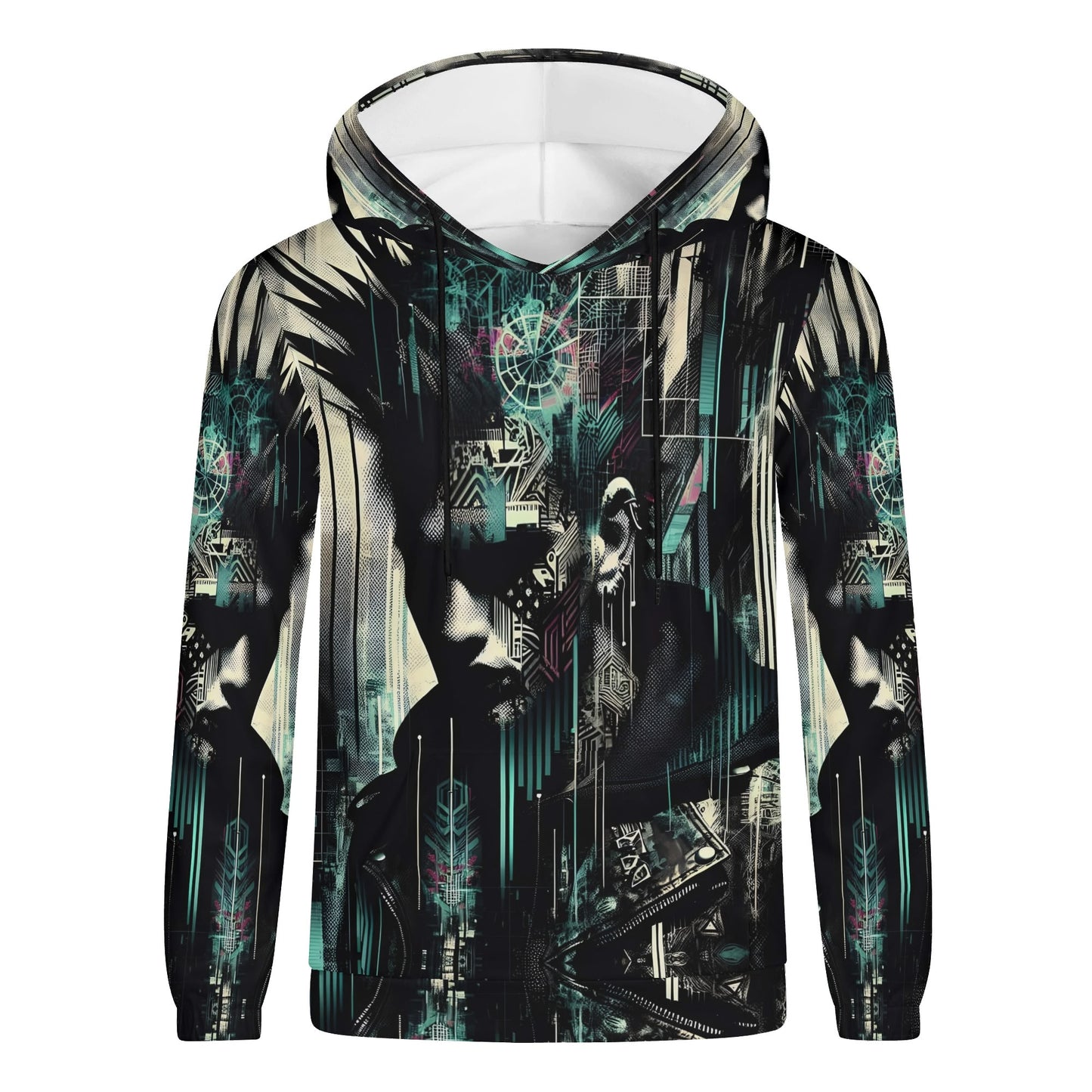 Distorted dreams cotton terry hoodie with abstract dark futuristic graphic design for unisex wear
