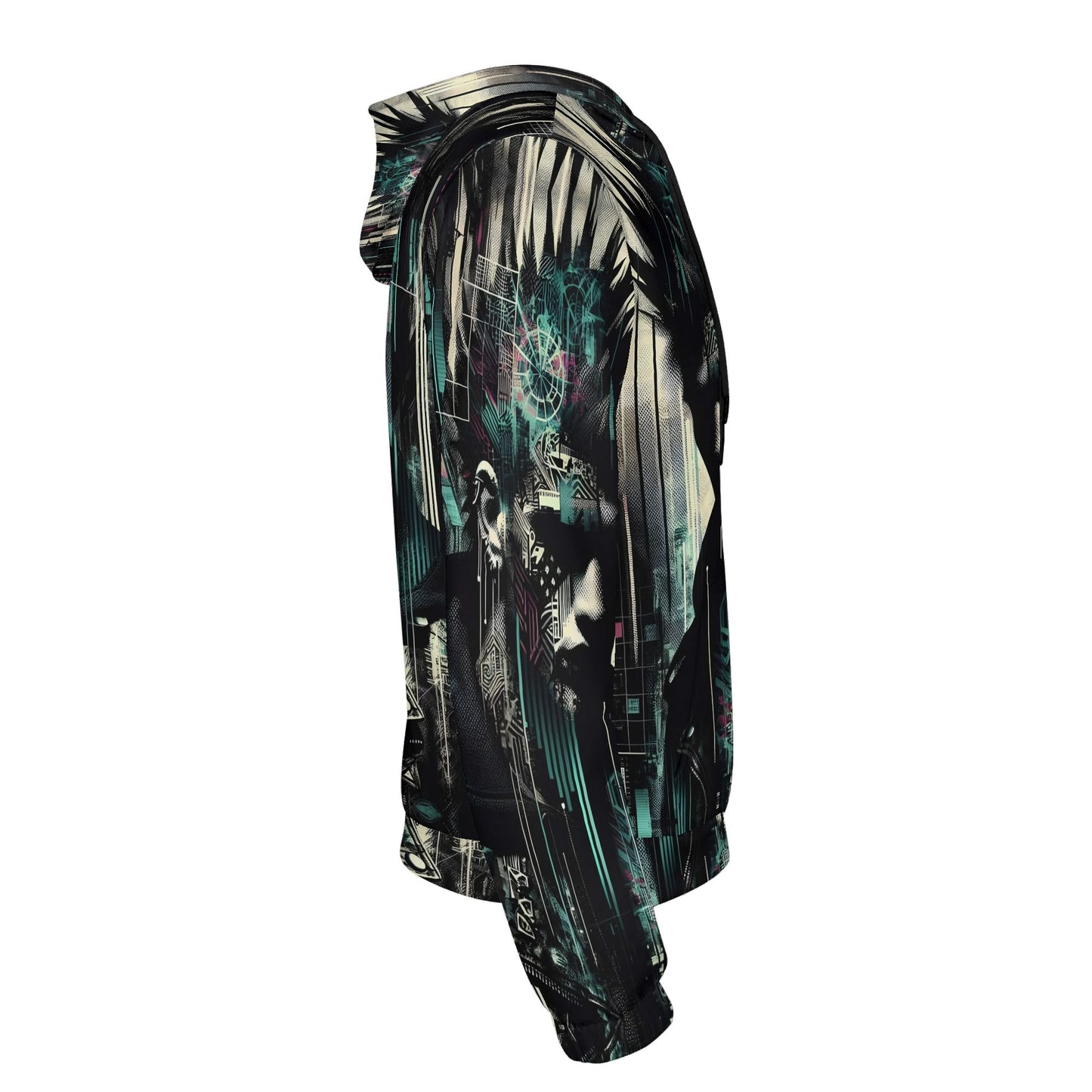 Unisex distorted dreams cotton terry hoodie by Loud and Lethal with dark futuristic graphic design