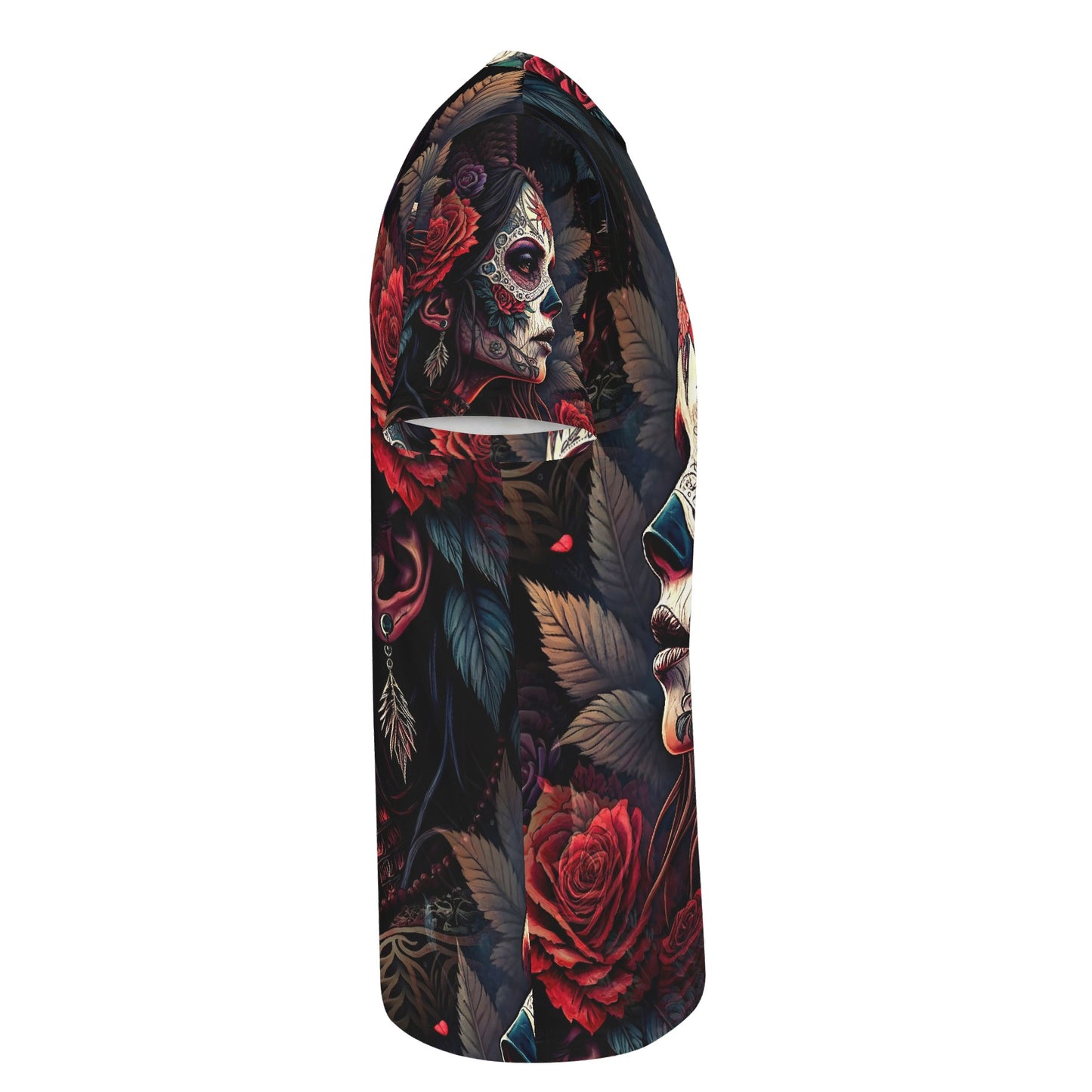Side view of Loud and Lethal Doomed to Bloom Organic Cotton T-Shirt with floral skull design