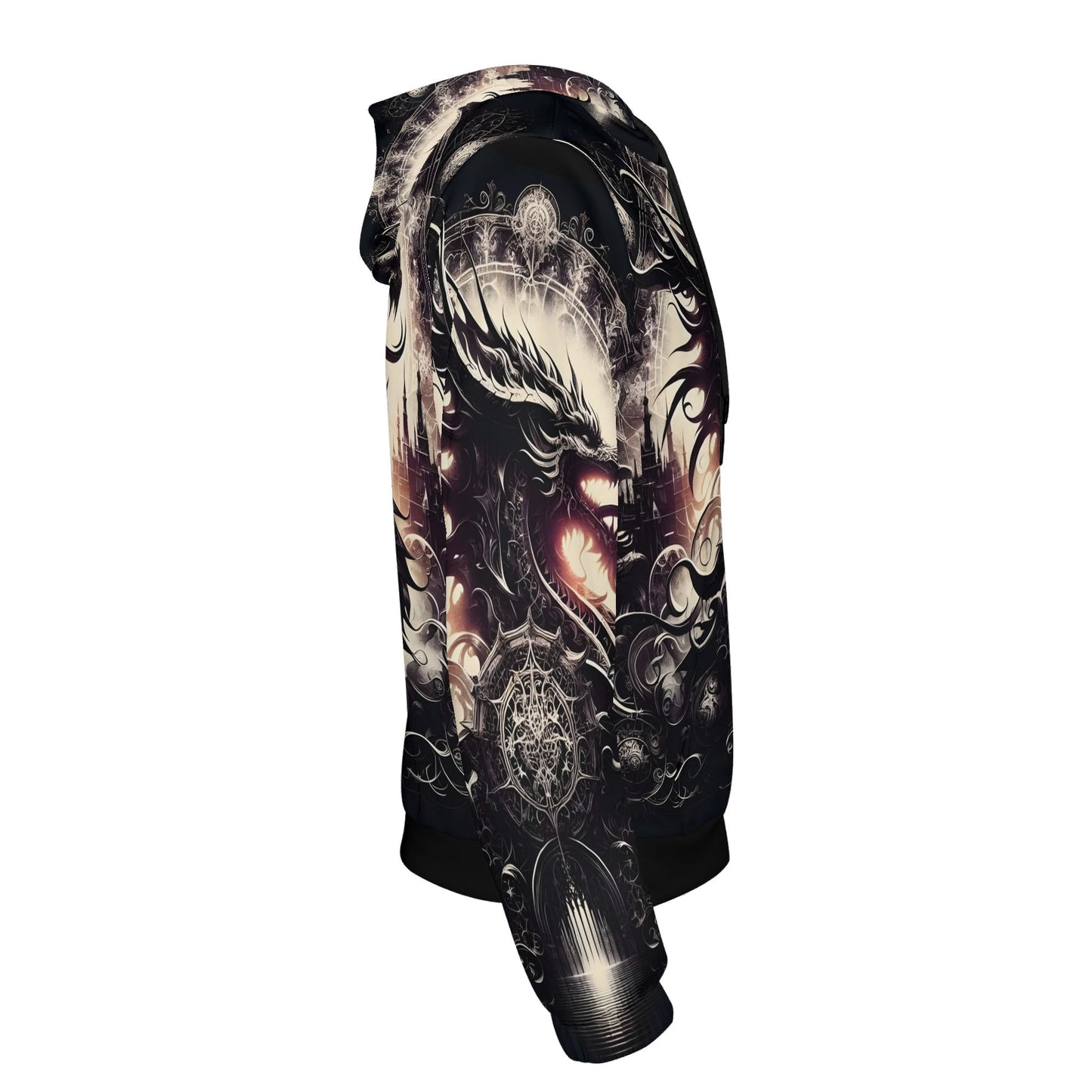 Loud and Lethal Dragons Dominion Cotton Terry hoodie featuring dark detailed dragon artwork on unisex hoodie