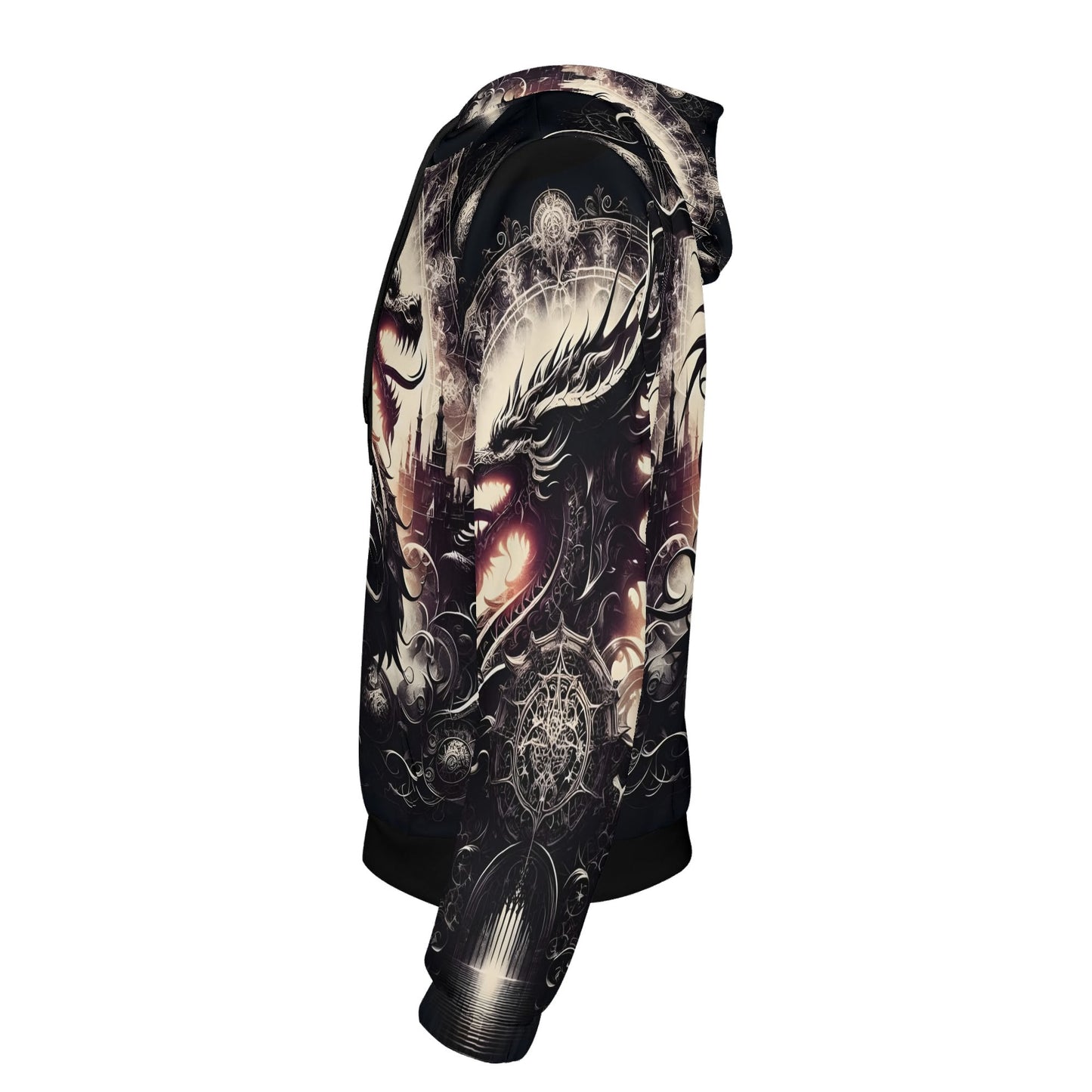 Loud and Lethal Dragons Dominion Cotton Terry hoodie featuring a dark dragon design on a unisex black hoodie