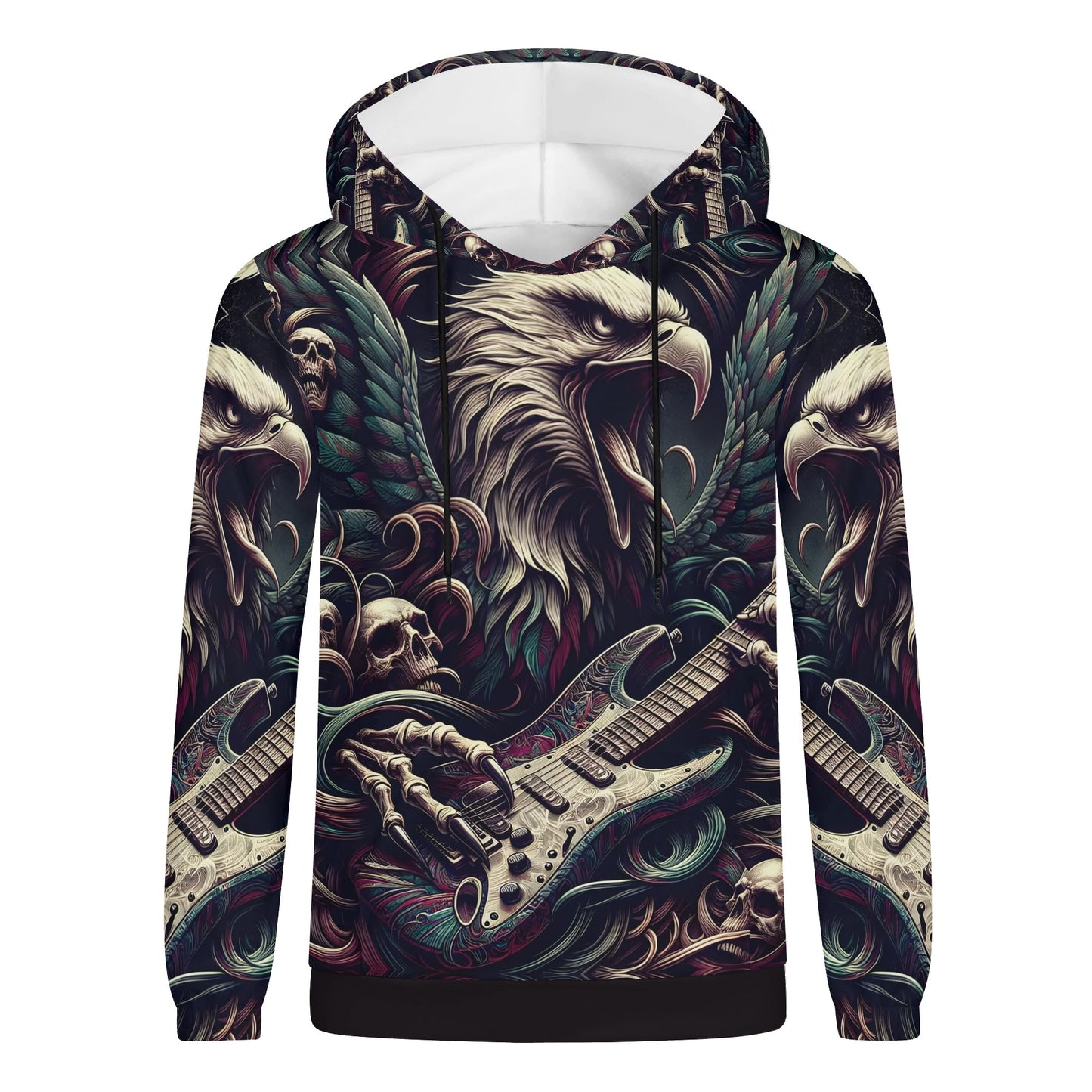 Eagle Rock cotton terry hoodie by Loud and Lethal featuring detailed eagle and guitar graphic design