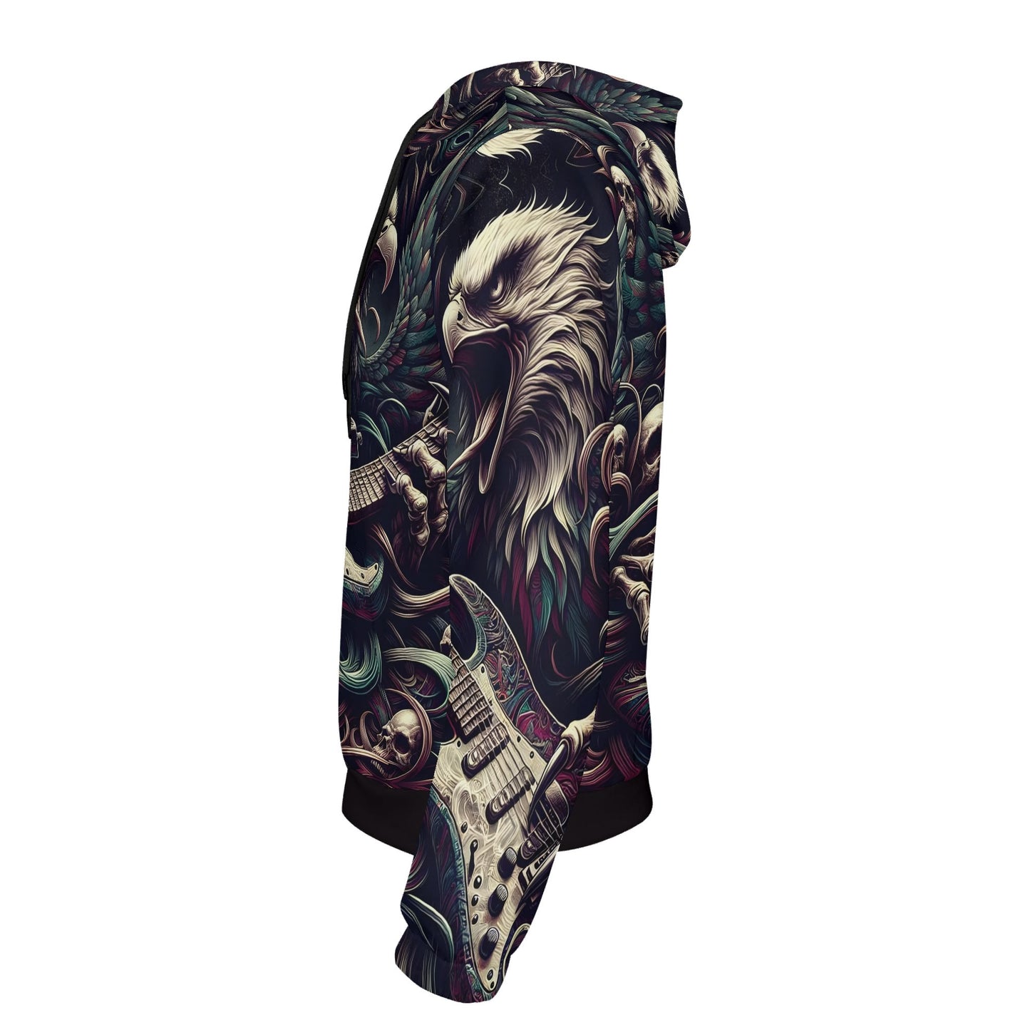 Loud and Lethal Eagle Rock cotton terry hoodie with a detailed eagle and guitar graphic on the sleeve
