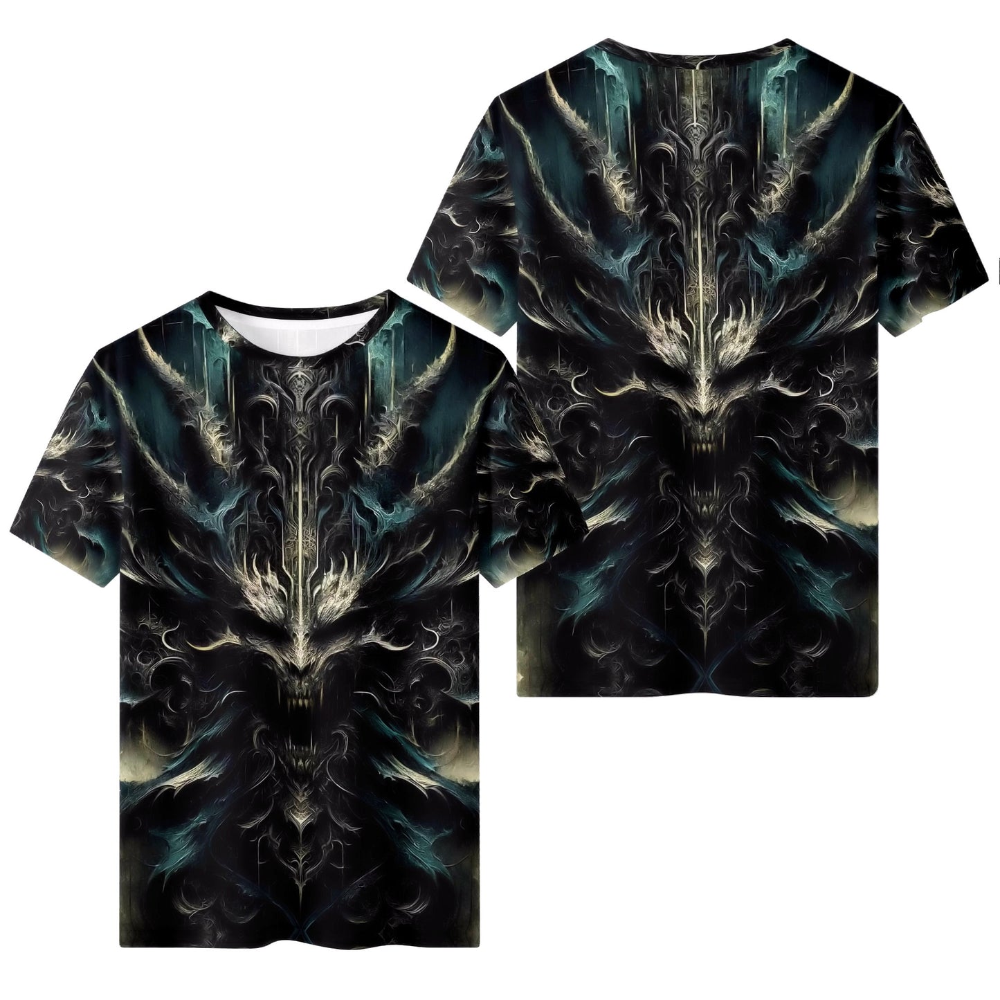 Echoes of the Underworld 100 Cotton T-Shirt featuring dark fantasy skull design by Loud and Lethal