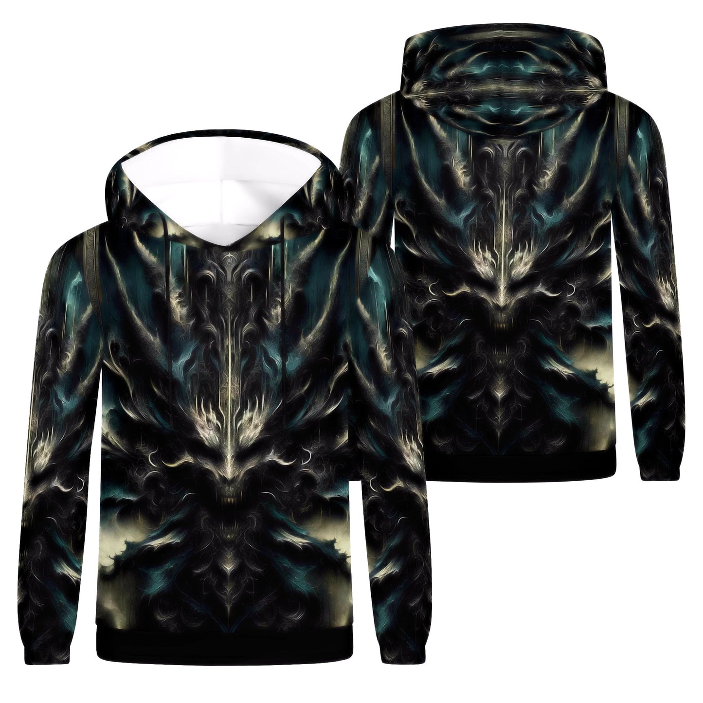 Echoes of the Underworld Cotton Terry Hoodie by Loud and Lethal with dark gothic symmetrical design