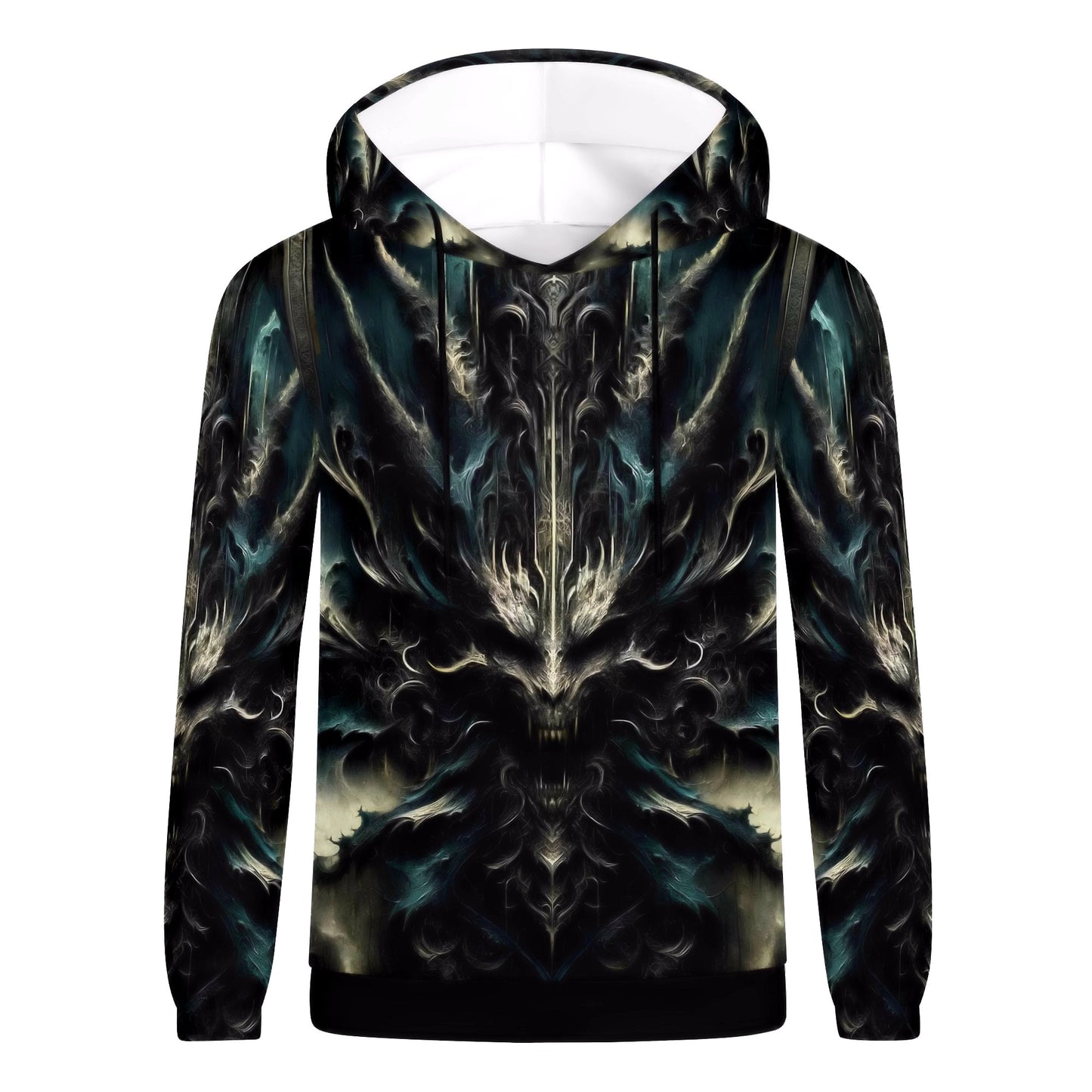Unisex Echoes of the Underworld Cotton Terry Hoodie by Loud and Lethal with dark fantasy skull design