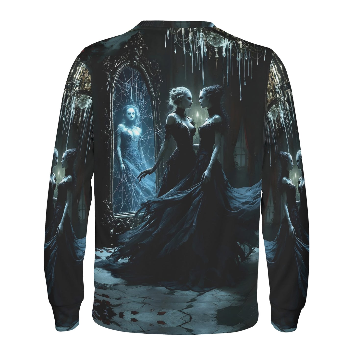 Ghosts in the Glass Poly French Terry Sweatshirt unisex sweater with gothic twin spirits and haunted mirror print