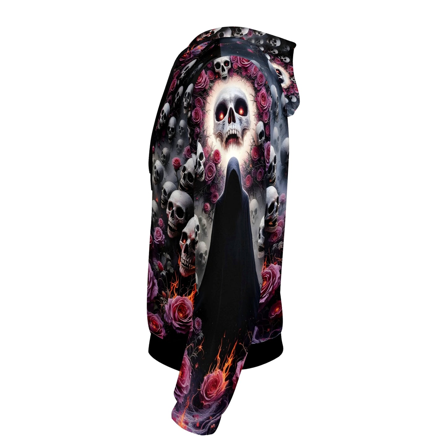 Loud and Lethal Enigmatic Symphony Cotton Terry hoodie with skulls and roses graphic on black background