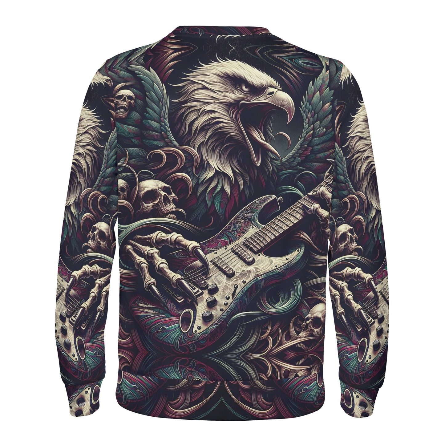 Eagle Rock Poly French Terry Sweatshirt by Loud and Lethal featuring roaring eagle skeleton hands and electric guitar back print