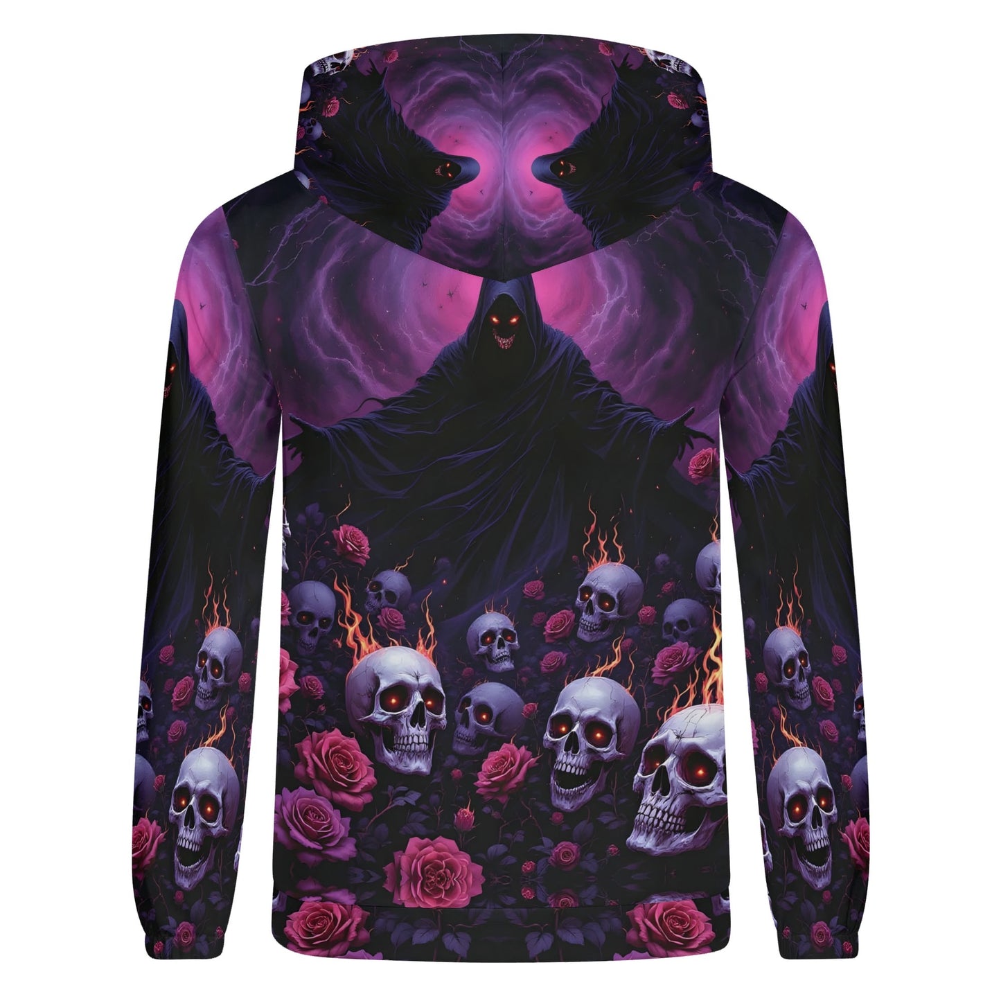 Eternal Defiance Cotton Terry hoodie by Loud and Lethal featuring dark hooded figure skulls and roses graphic
