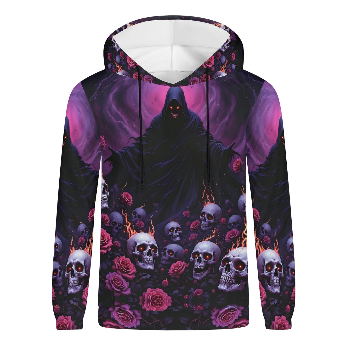 Loud and Lethal Eternal Defiance Cotton Terry hoodie with dark hooded figure skulls and rose design