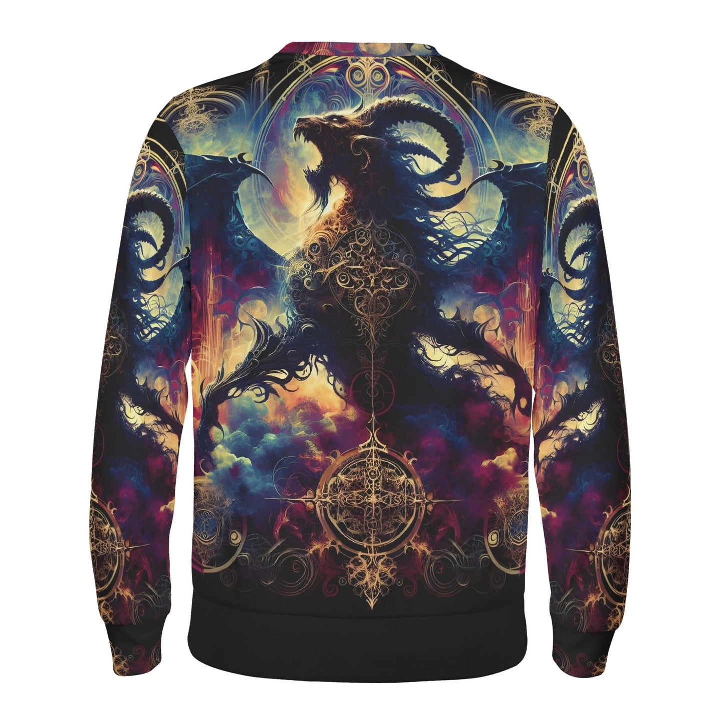 Unisex sweater with cosmic ram silhouette gold filigree colorful clouds Phantom Blaze Poly French Terry Sweatshirt
