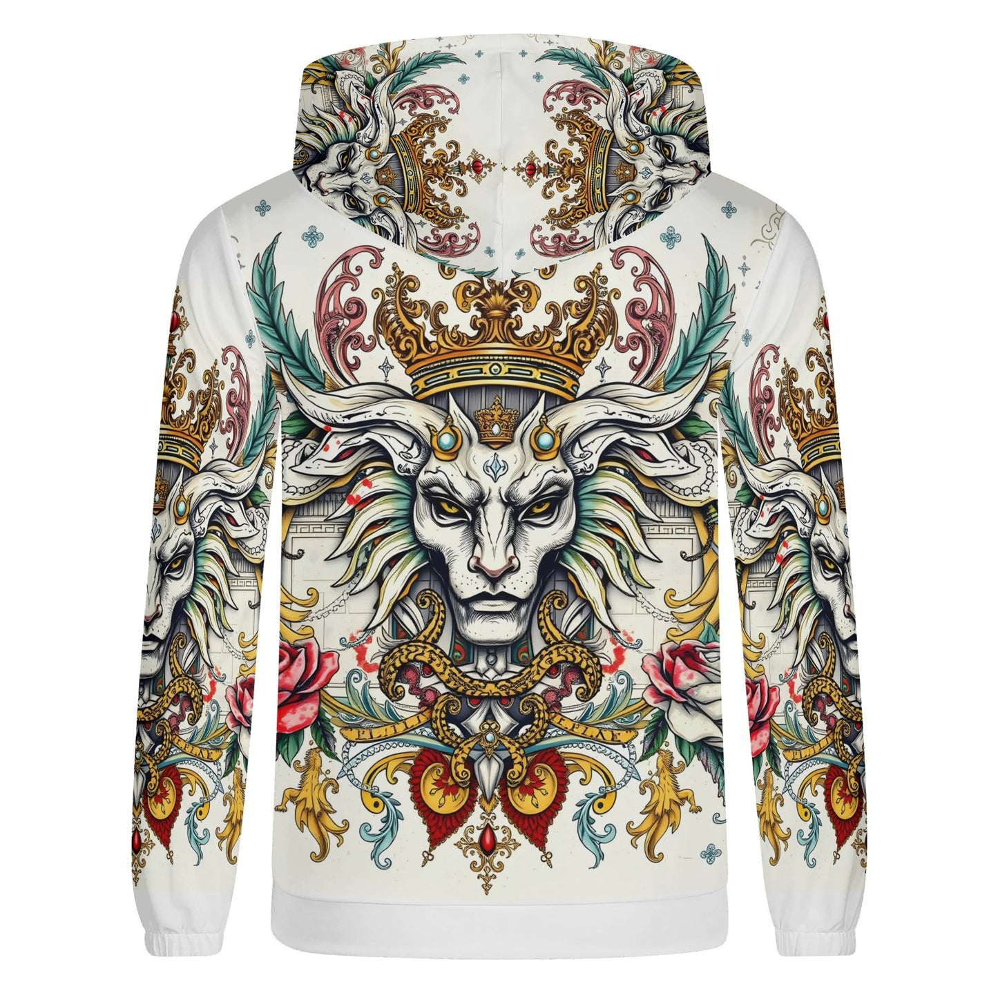 Mystical Majesty Poly French Terry Hoodie Limited Edition unisex Loud and Lethal hoodie with crowned lion and rose filigree