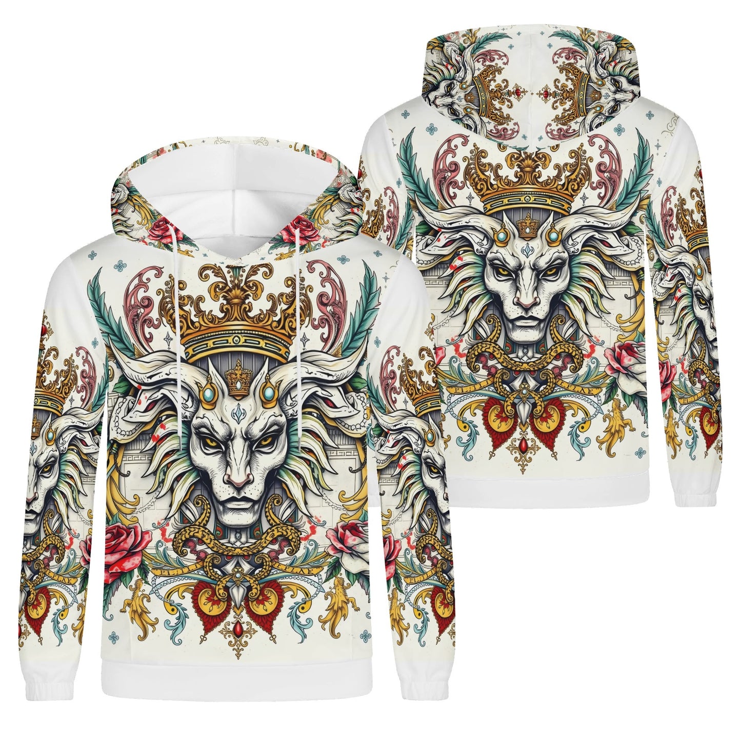 Loud and Lethal Mystical Majesty Poly French Terry Hoodie Limited Edition unisex pullover with crowned lion ornate floral print
