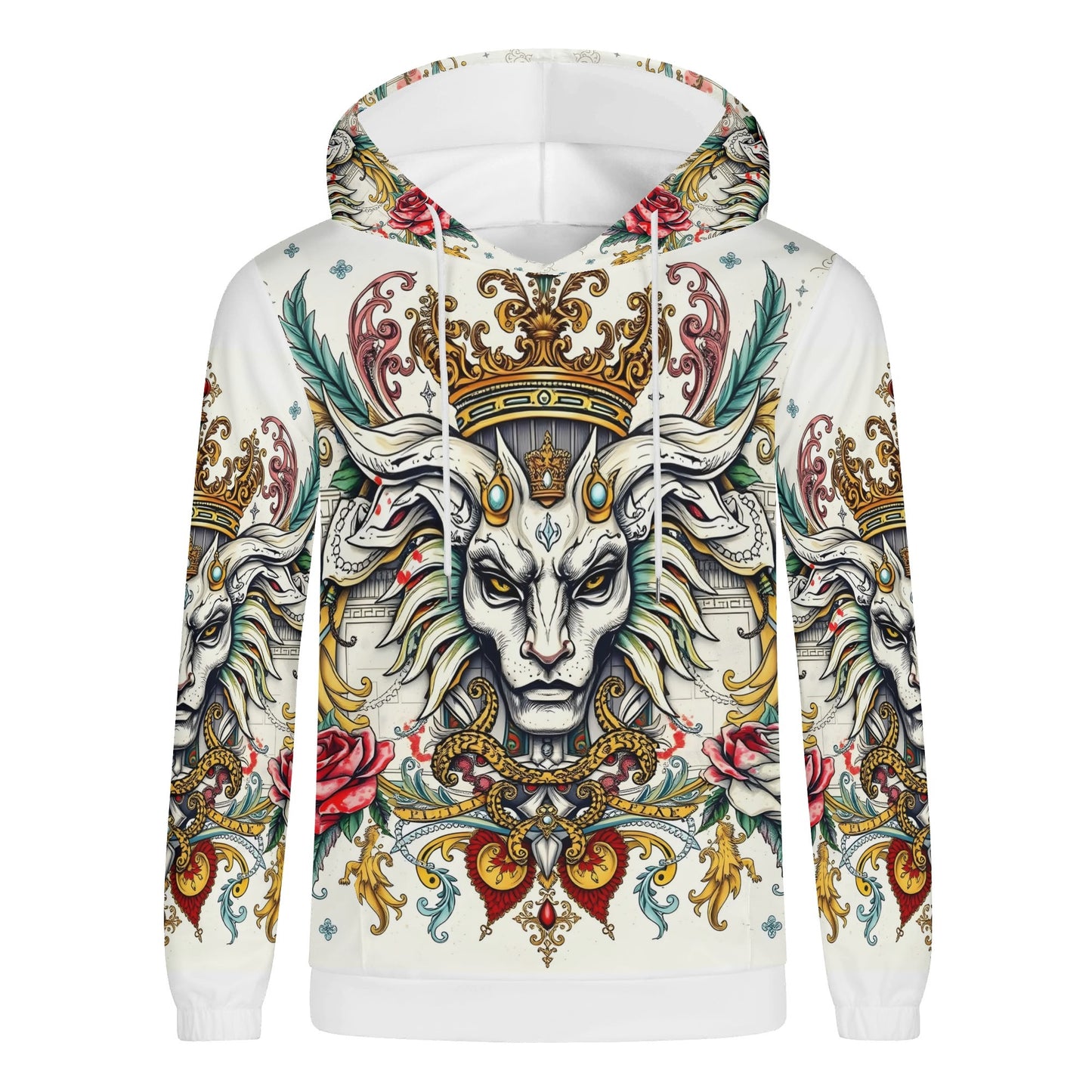 Mystical Majesty Poly French Terry Hoodie Limited Edition unisex Loud and Lethal with crowned horned mask and floral baroque