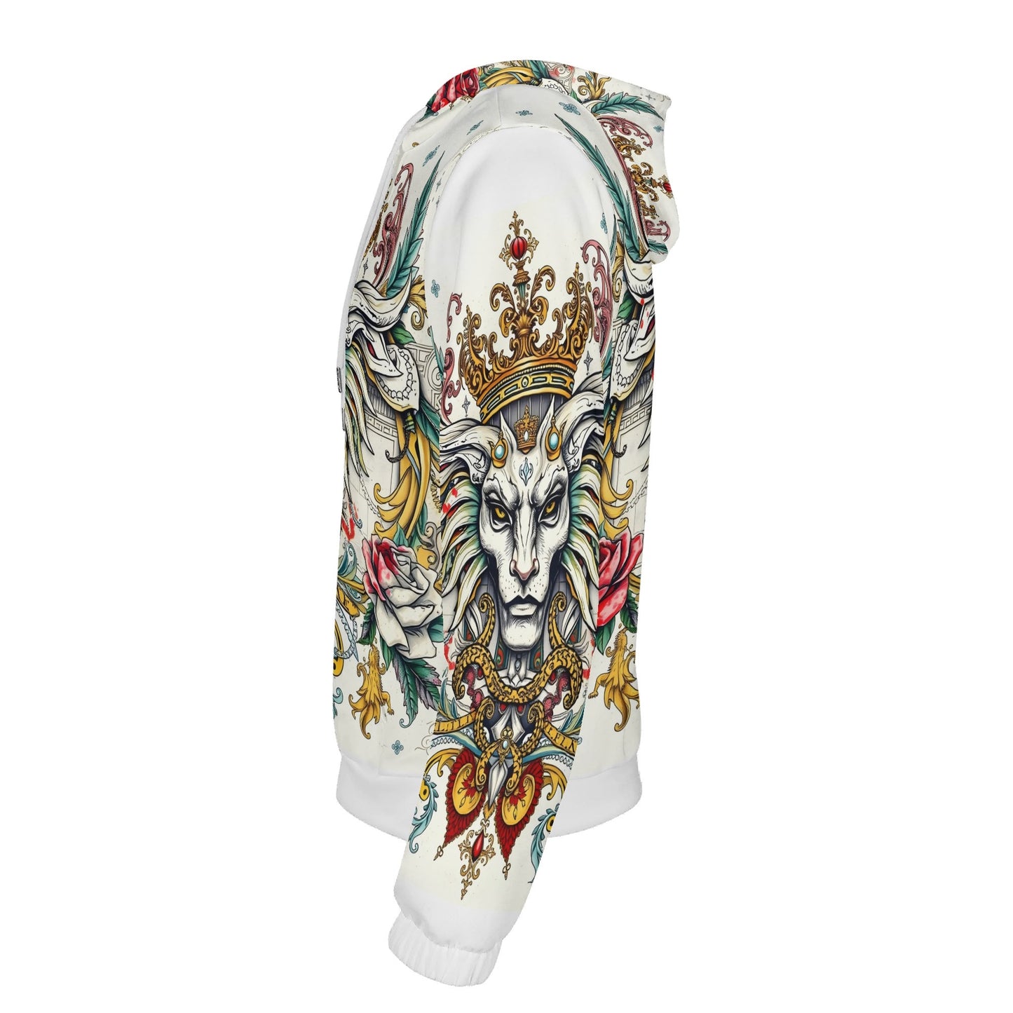 Loud and Lethal Mystical Majesty Poly French Terry Hoodie Limited Edition white unisex hoodie with crowned lion and floral print