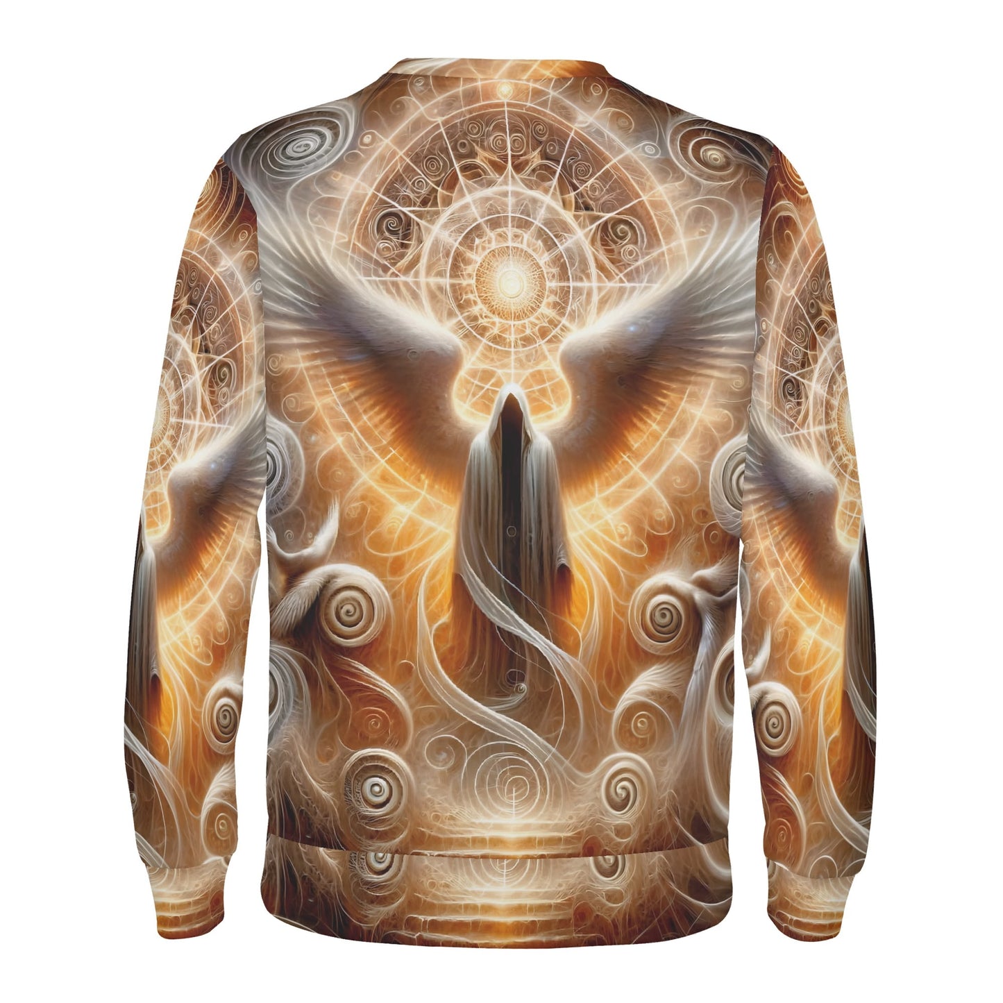 Sacred Wings Poly French Terry Sweatshirt unisex sweater with golden angel wings and ornate mandala back print