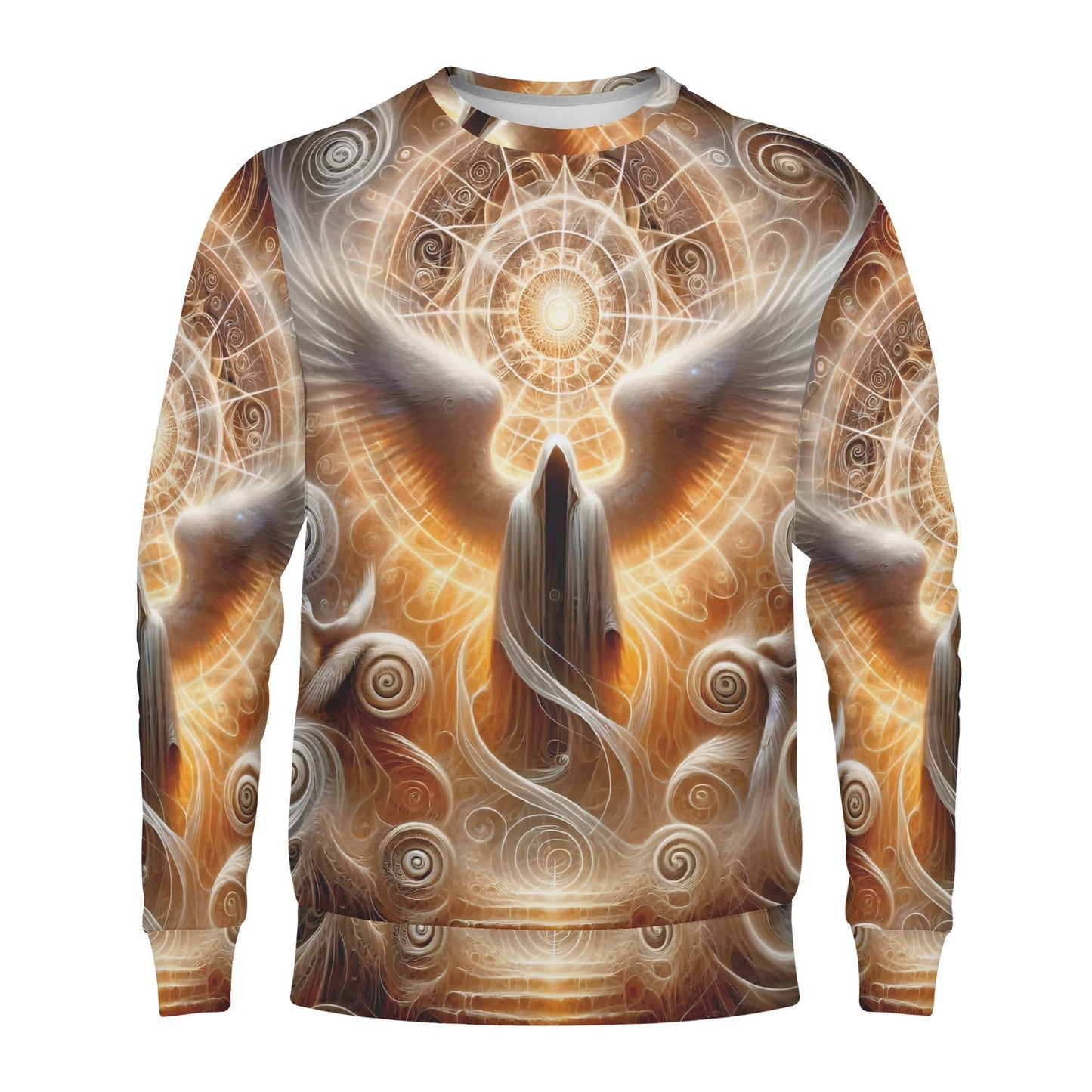 Loud and Lethal Sacred Wings Poly French Terry Sweatshirt unisex sweater with golden angel wings and mystical halo design
